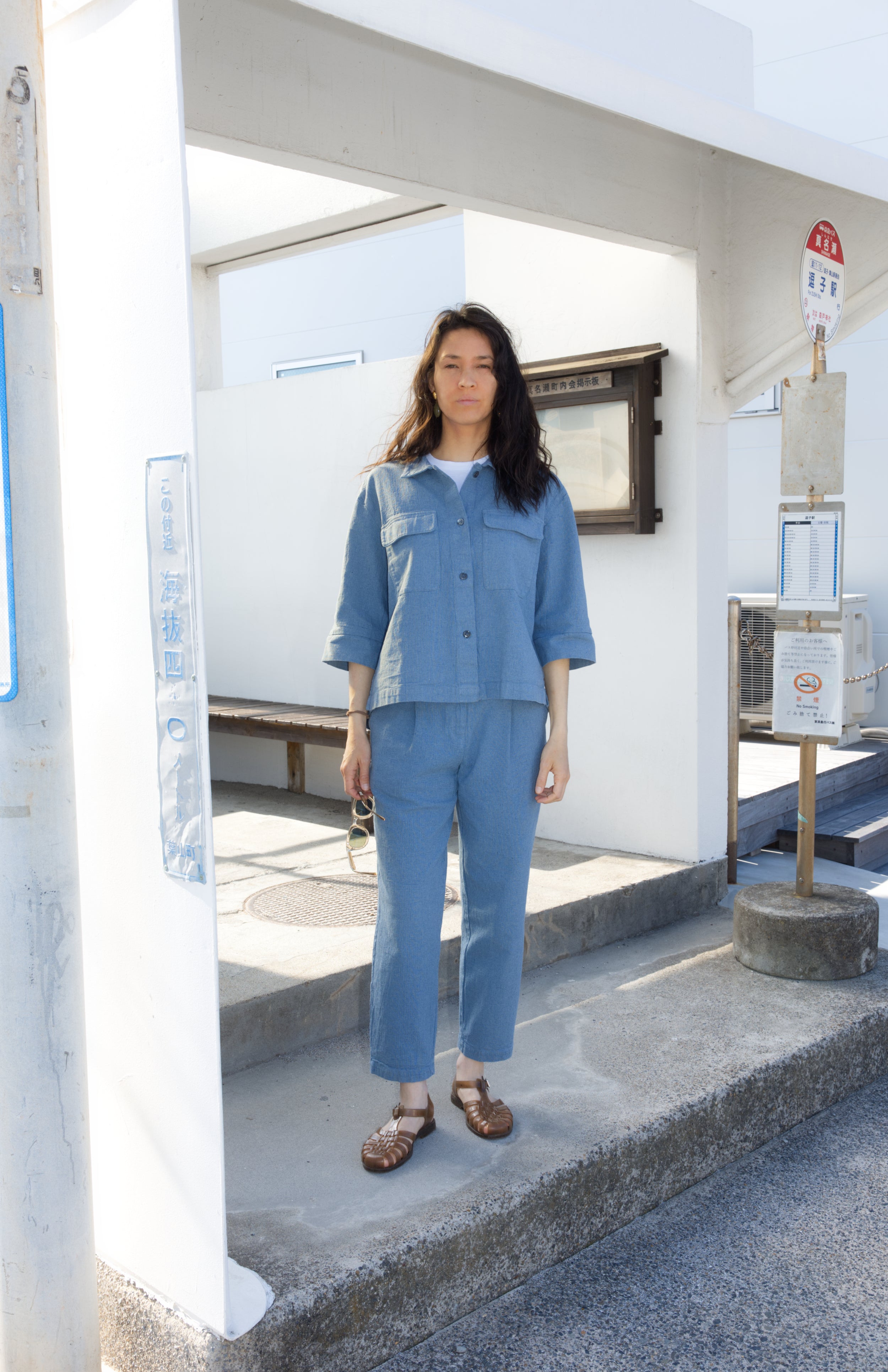 Jogger Trousers in a Pale Sky Blue Italian Recycled Cotton Denim