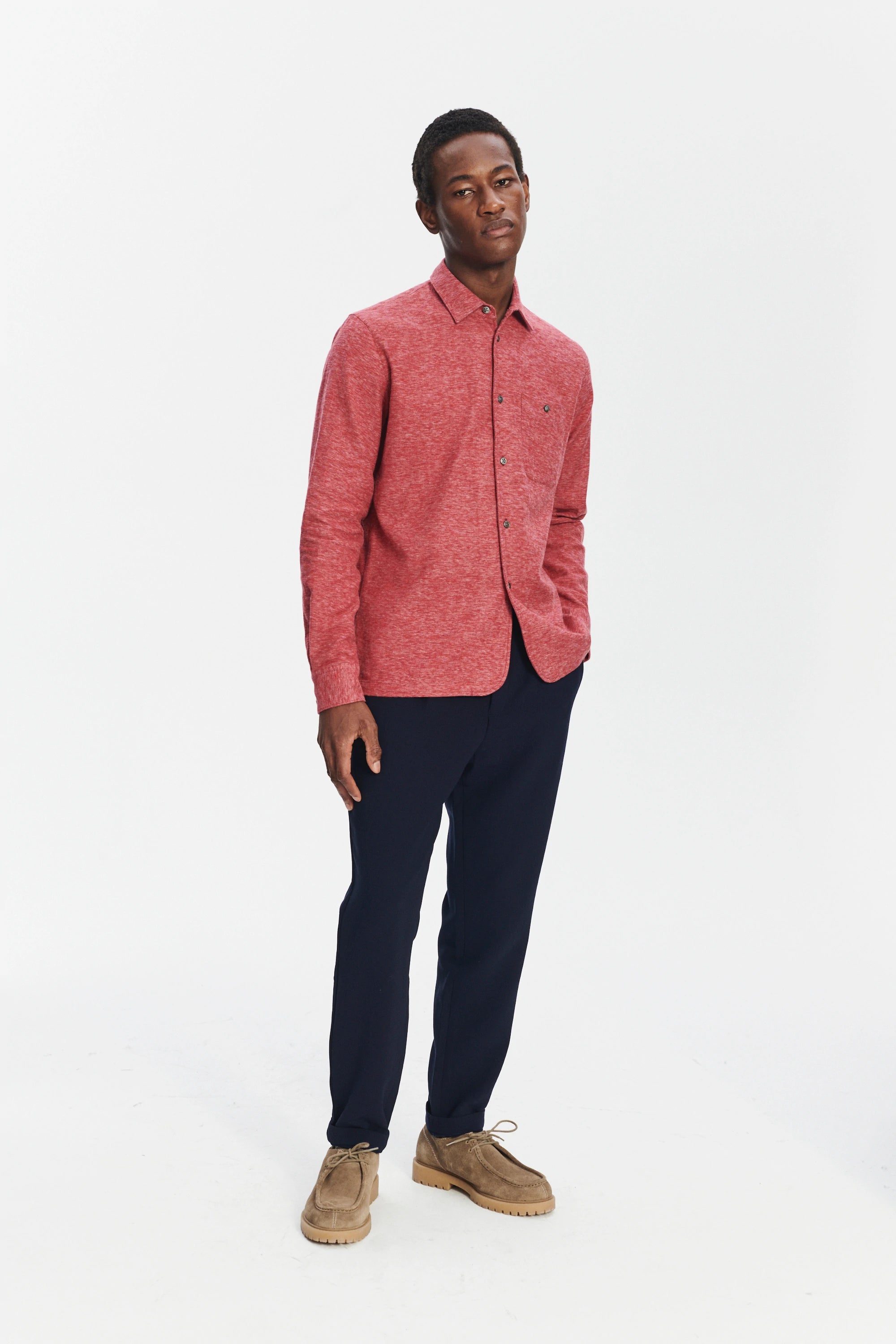 Strong Shirt in the Finest Melange Red Italian Cotton Flannel