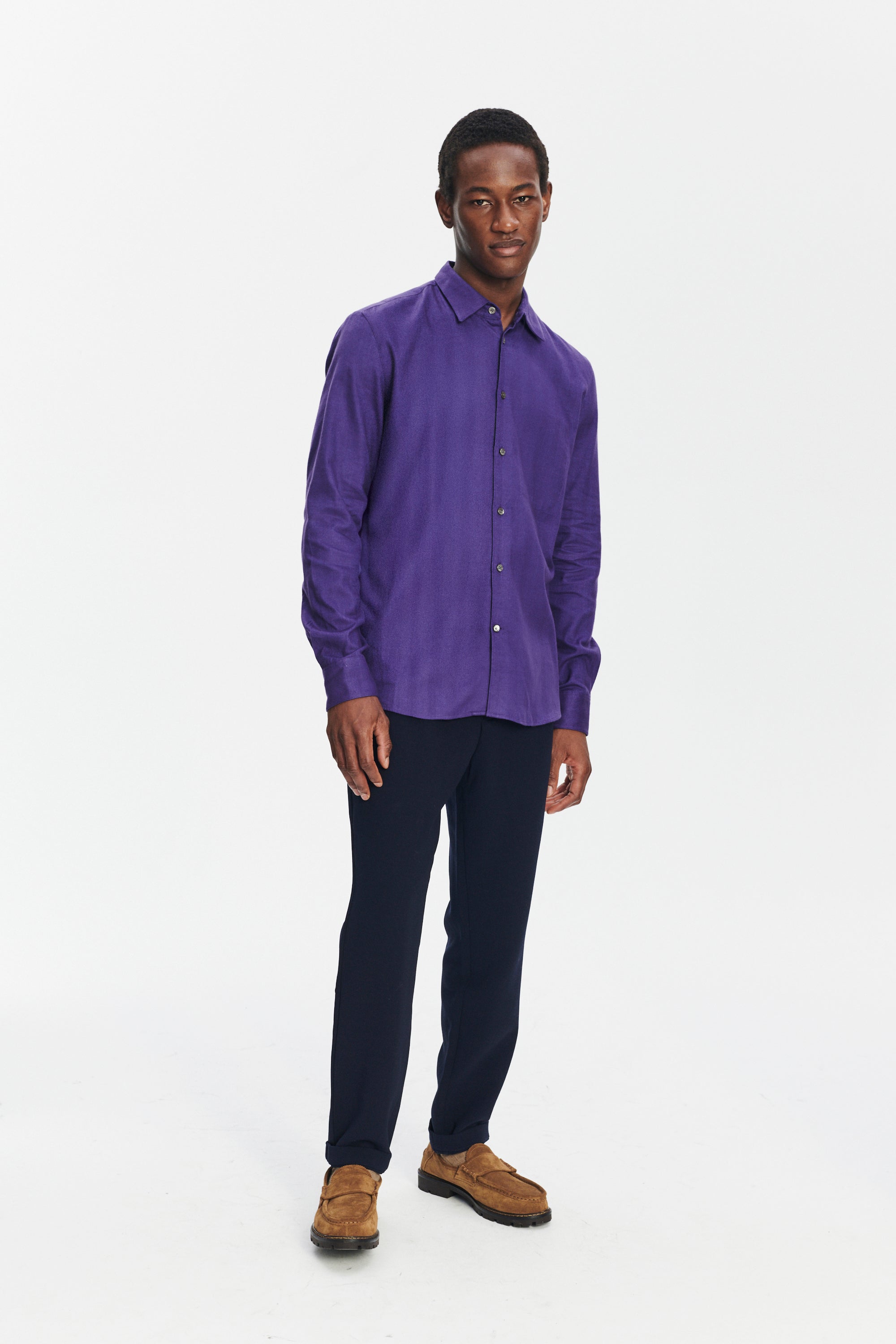 Feel Good Shirt in a Purple Uniquely Soft Italian Lyocell and Cotton Flannel