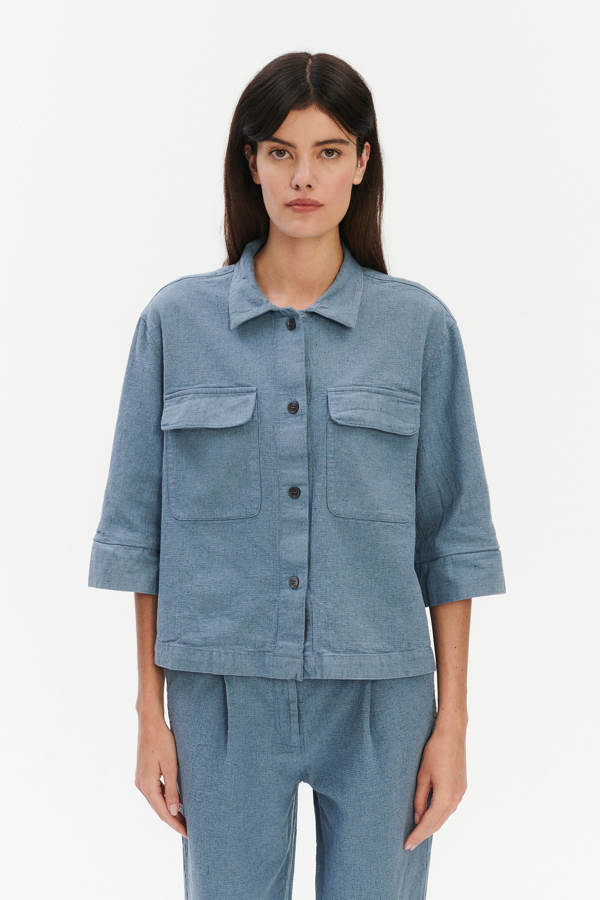 Blouse in a Pale Sky Blue Italian Recycled Cotton Denim