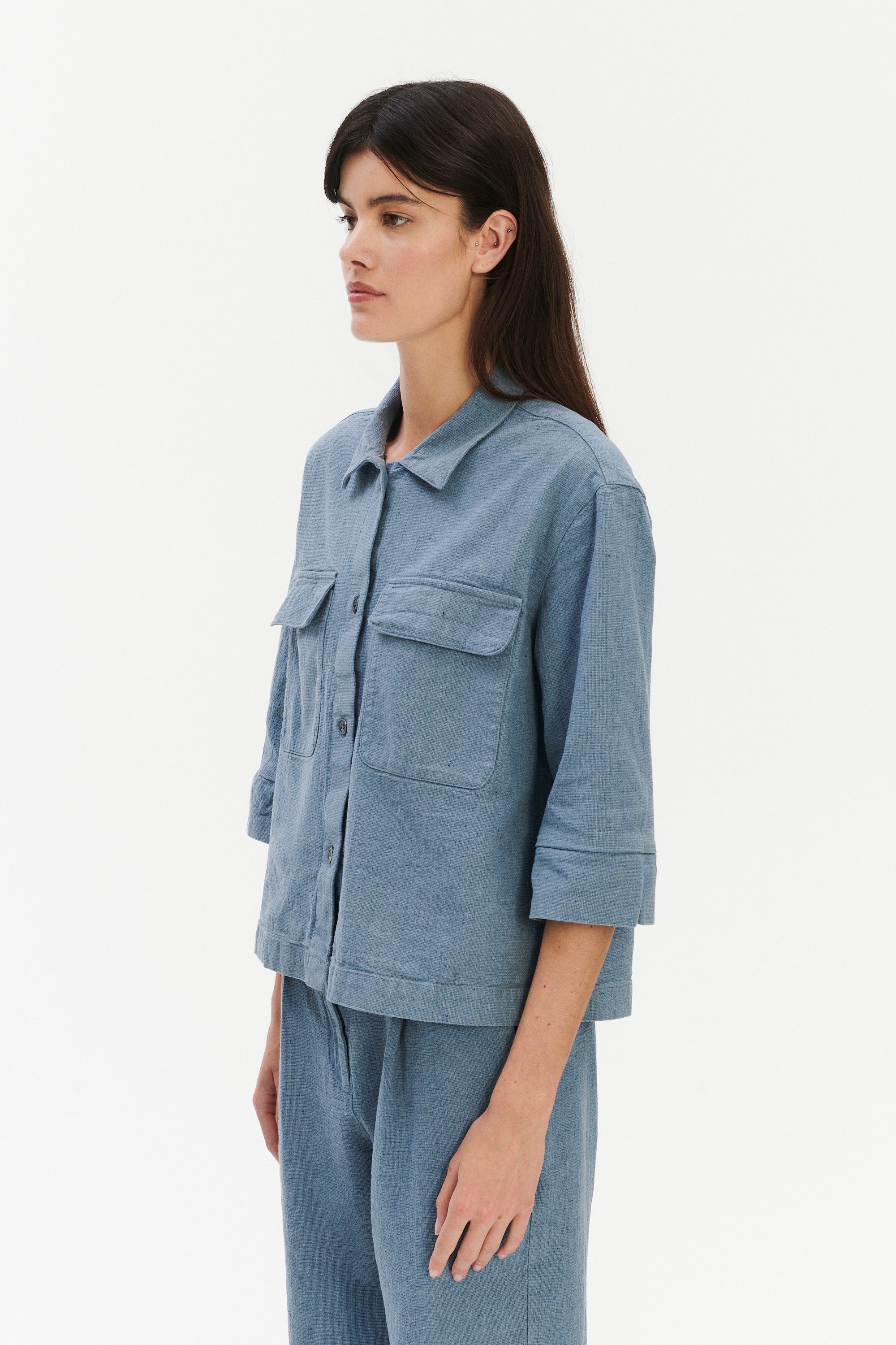 Blouse in a Pale Sky Blue Italian Recycled Cotton Denim