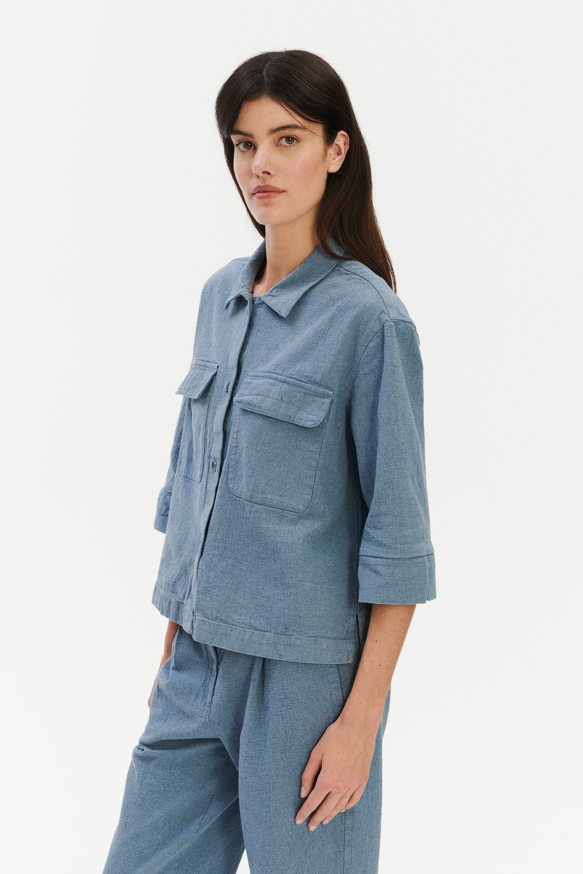 Blouse in a Pale Sky Blue Italian Recycled Cotton Denim