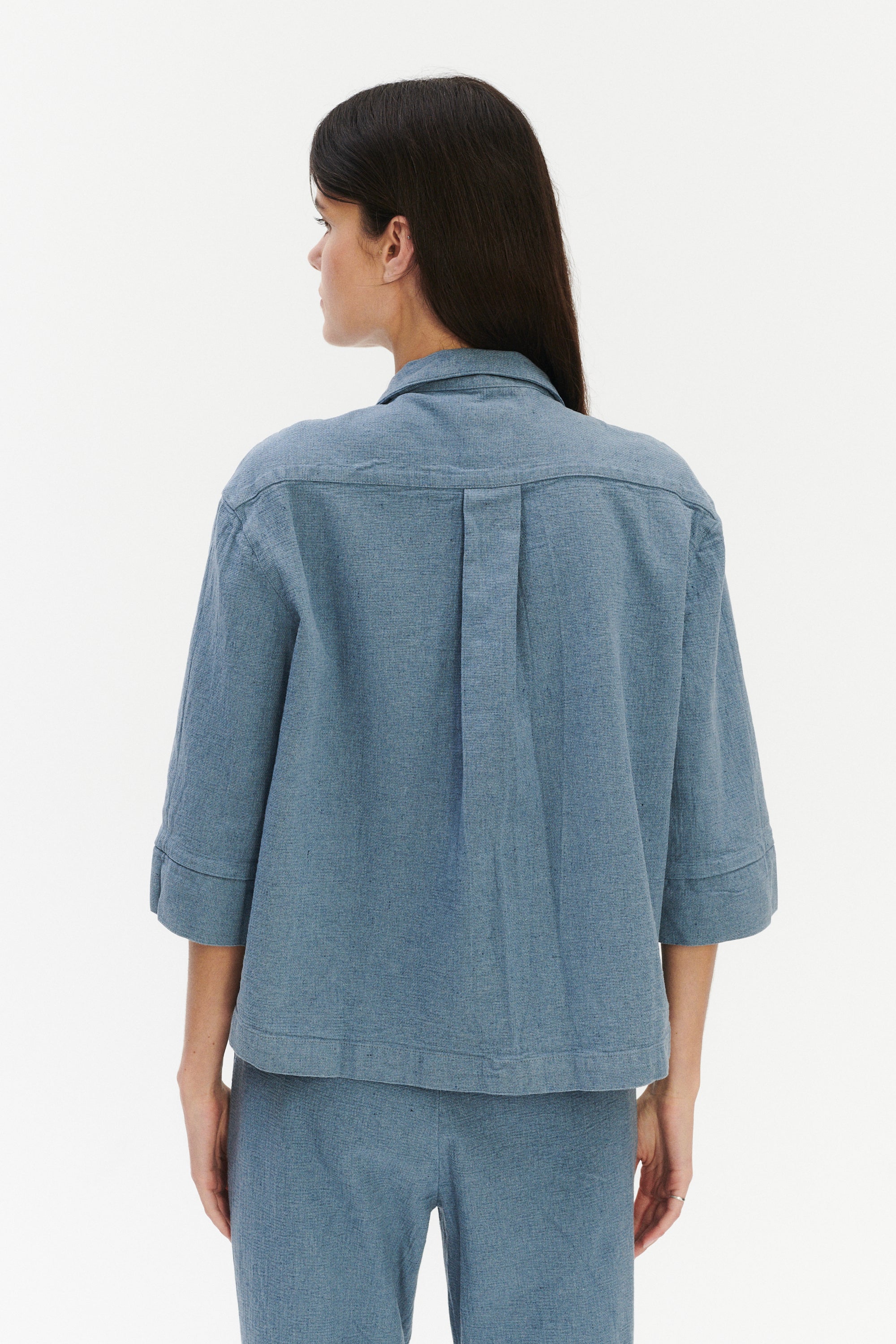 Blouse in a Pale Sky Blue Italian Recycled Cotton Denim