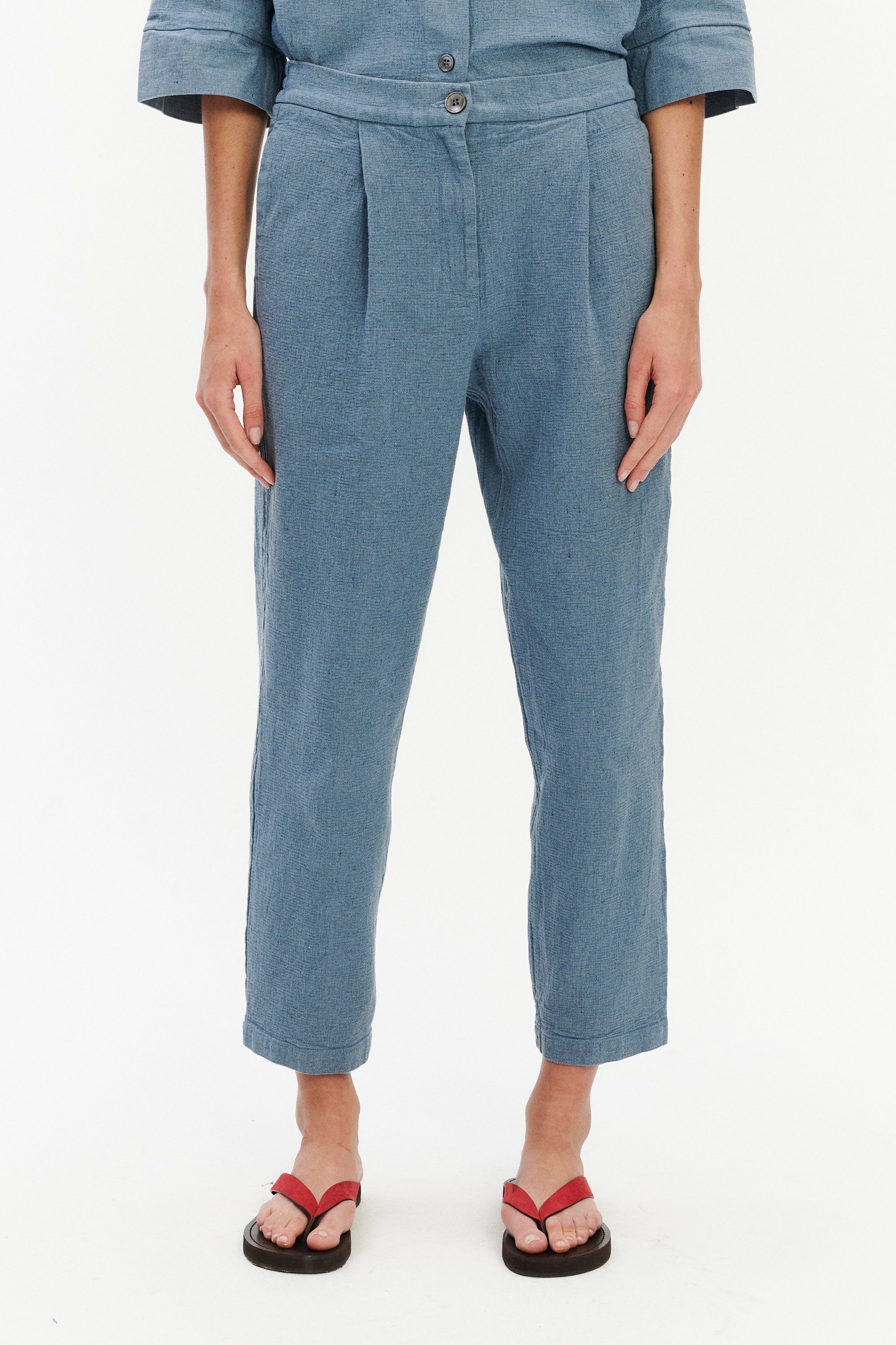 Jogger Trousers in a Pale Sky Blue Italian Recycled Cotton Denim