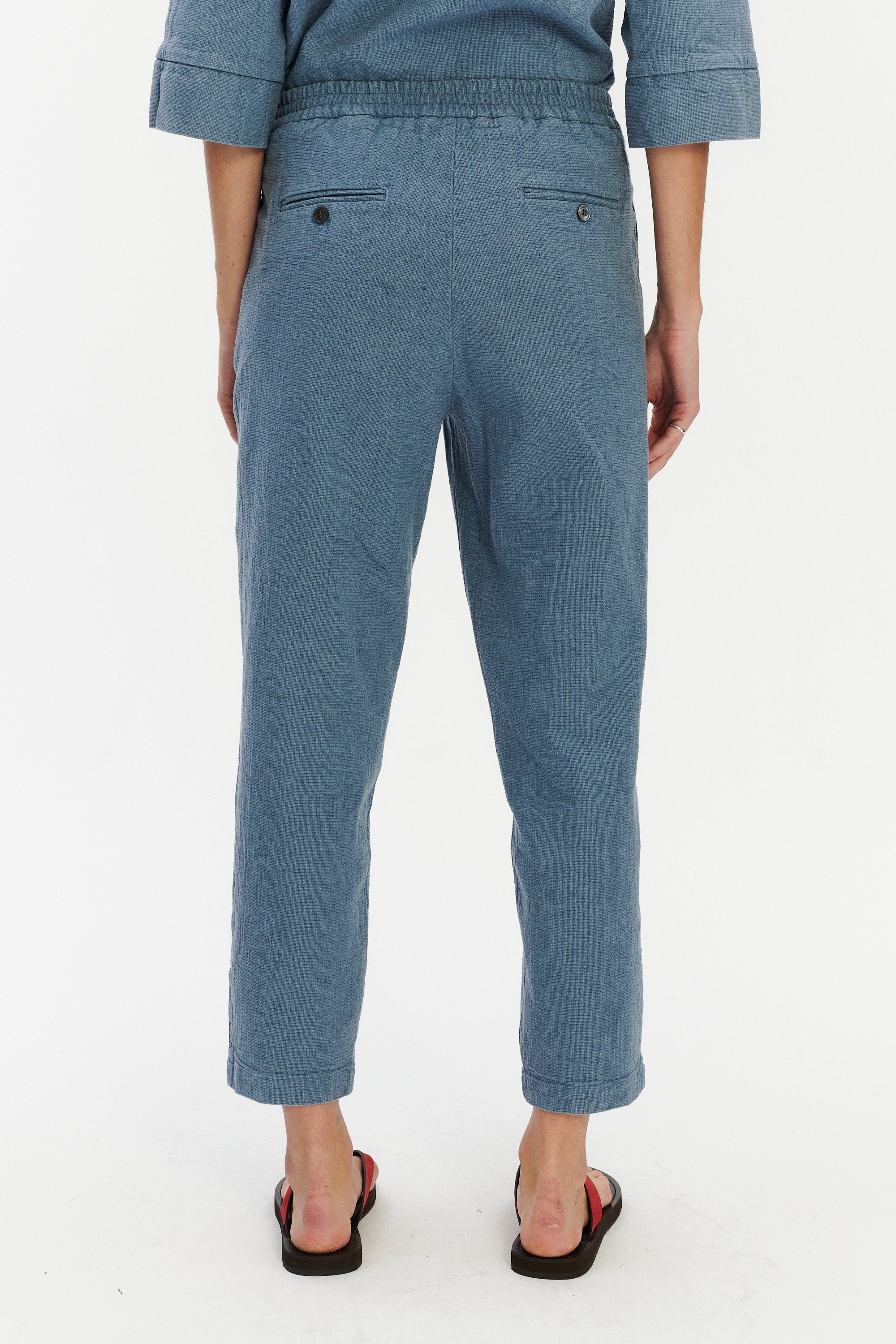 Jogger Trousers in a Pale Sky Blue Italian Recycled Cotton Denim