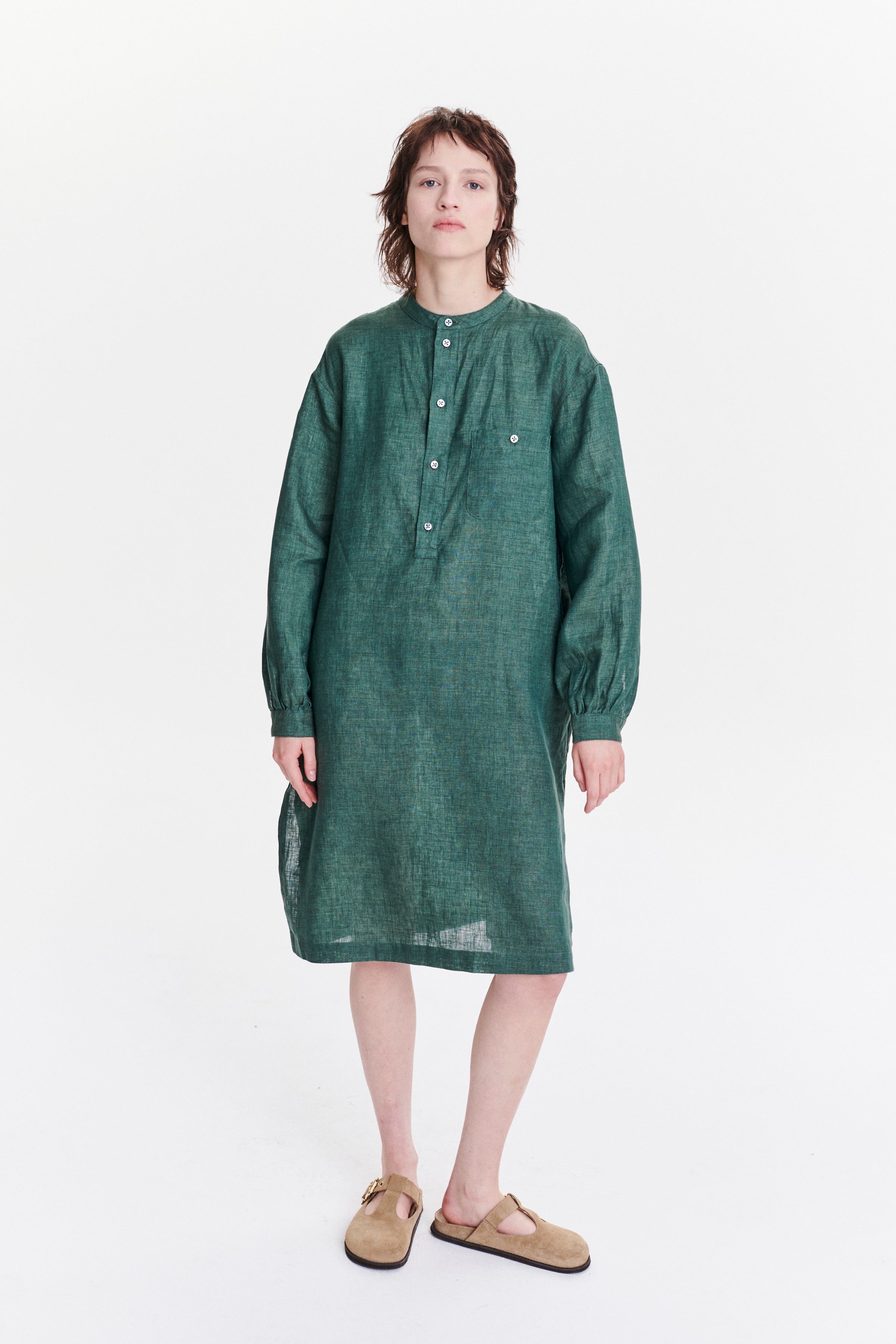 Pop-Over Tunic Dress in a Delavé Green Italian Masters of Linen