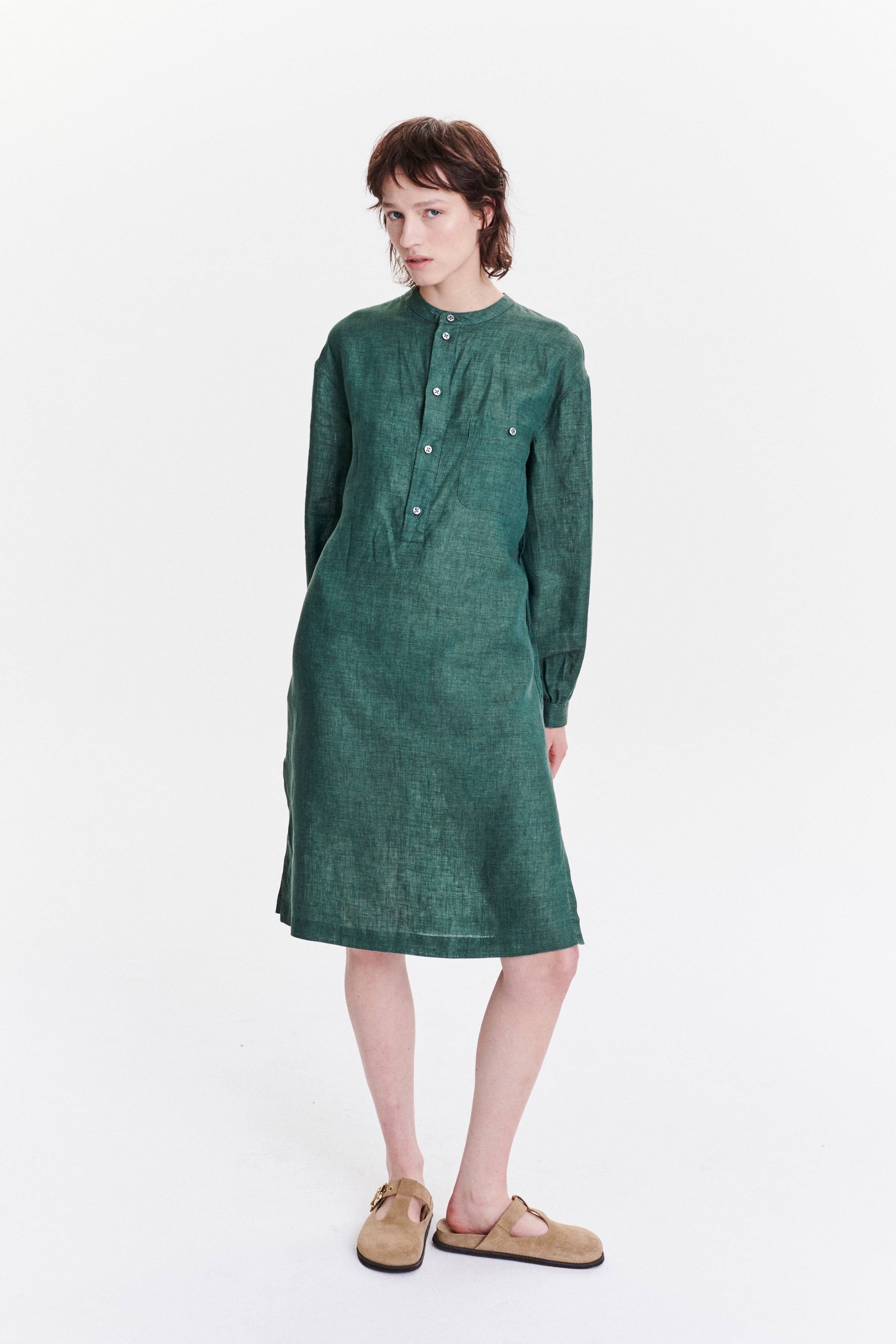 Pop-Over Tunic Dress in a Delavé Green Italian Masters of Linen