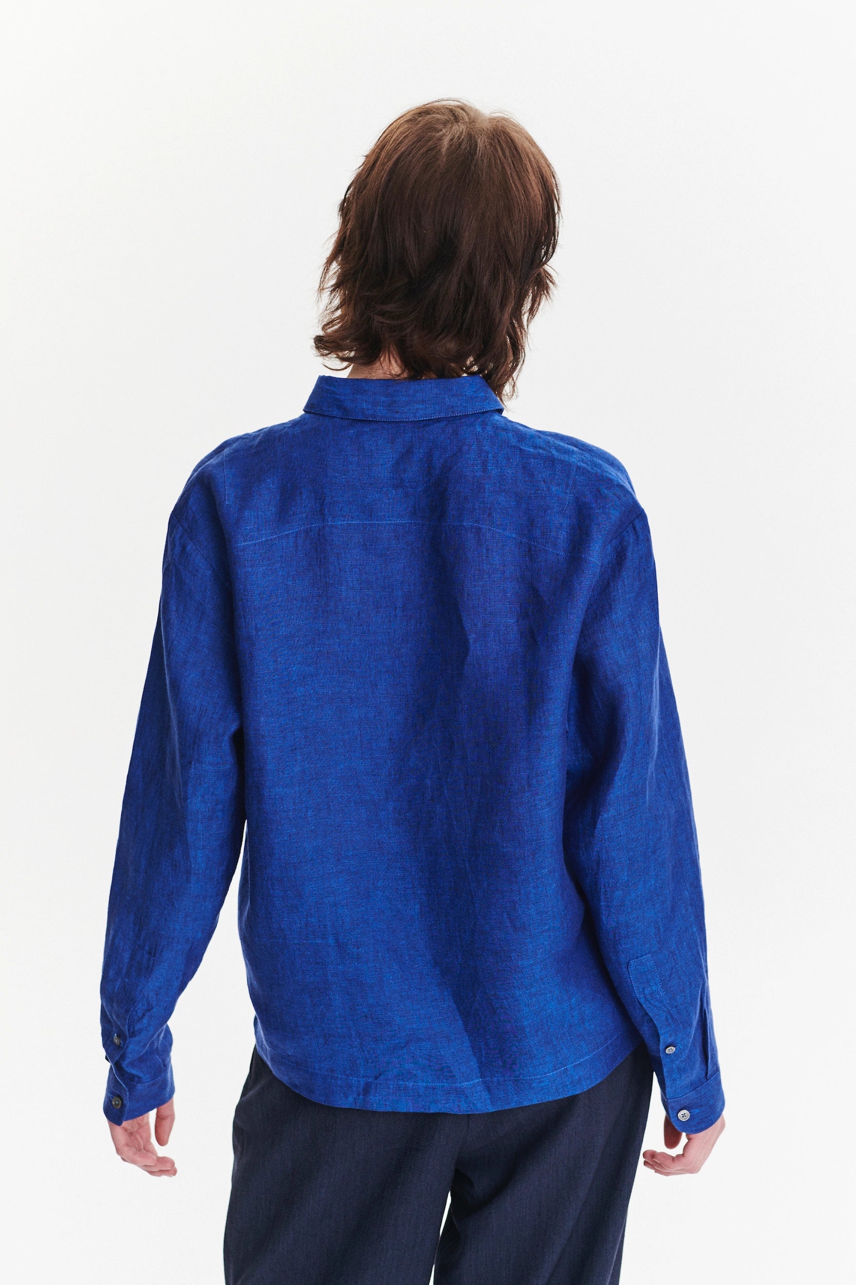 Cute Round Collar Shirt in a Cobalt Blue Soft Italian Linen
