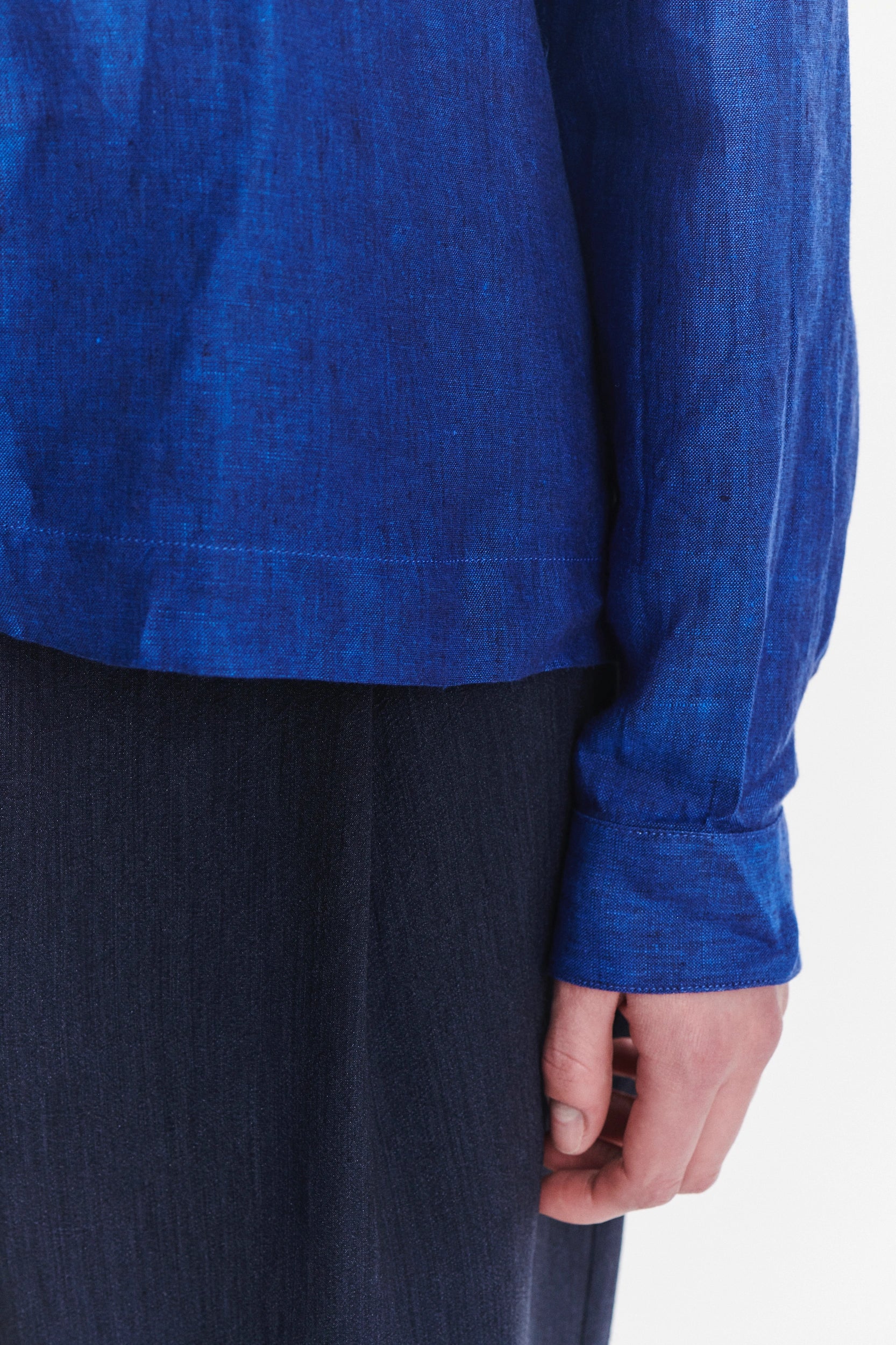 Cute Round Collar Shirt in a Cobalt Blue Soft Italian Linen