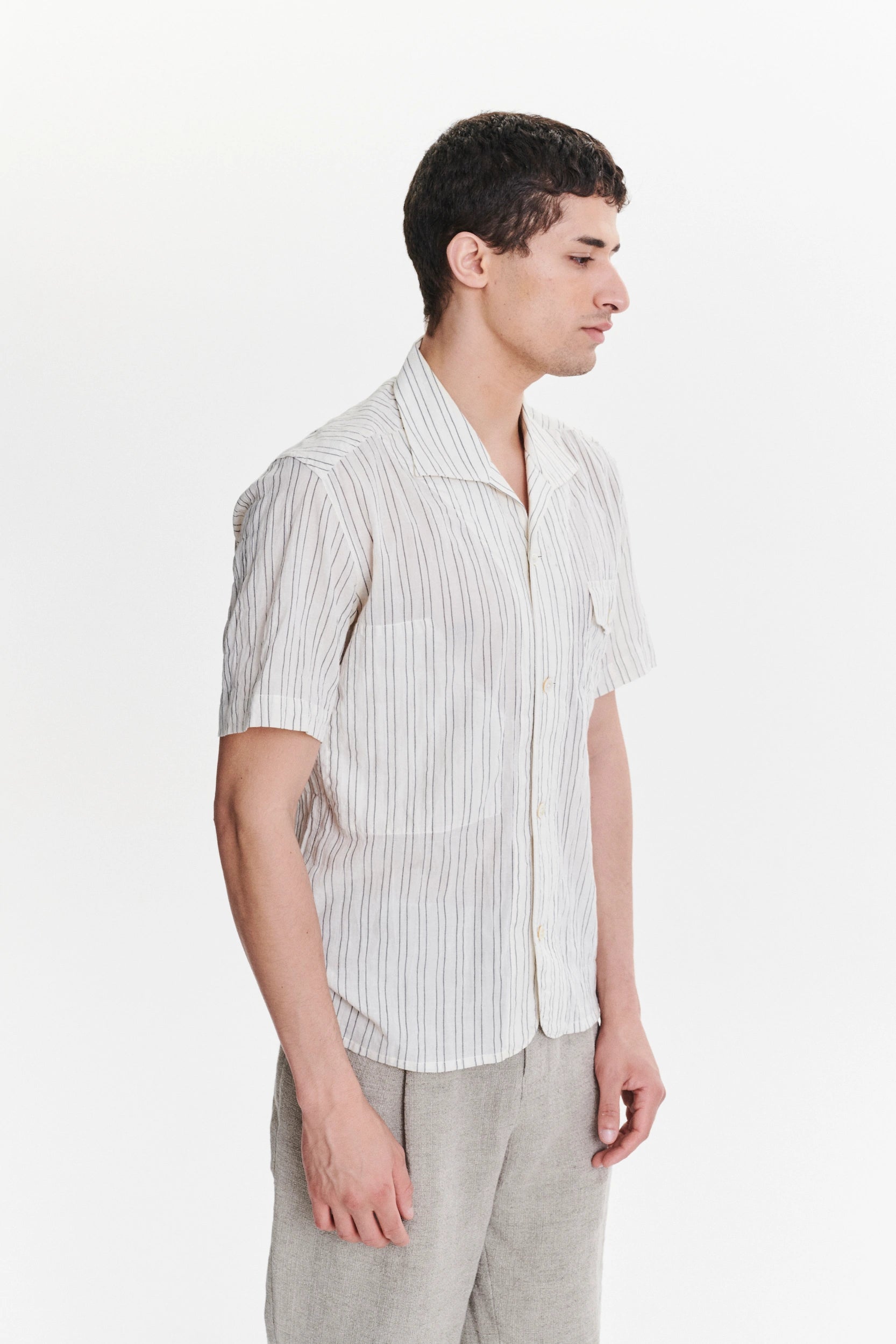 Short Sleeve Tiger Spread Collar Shirt in a Japanese Organic Airy Cotton