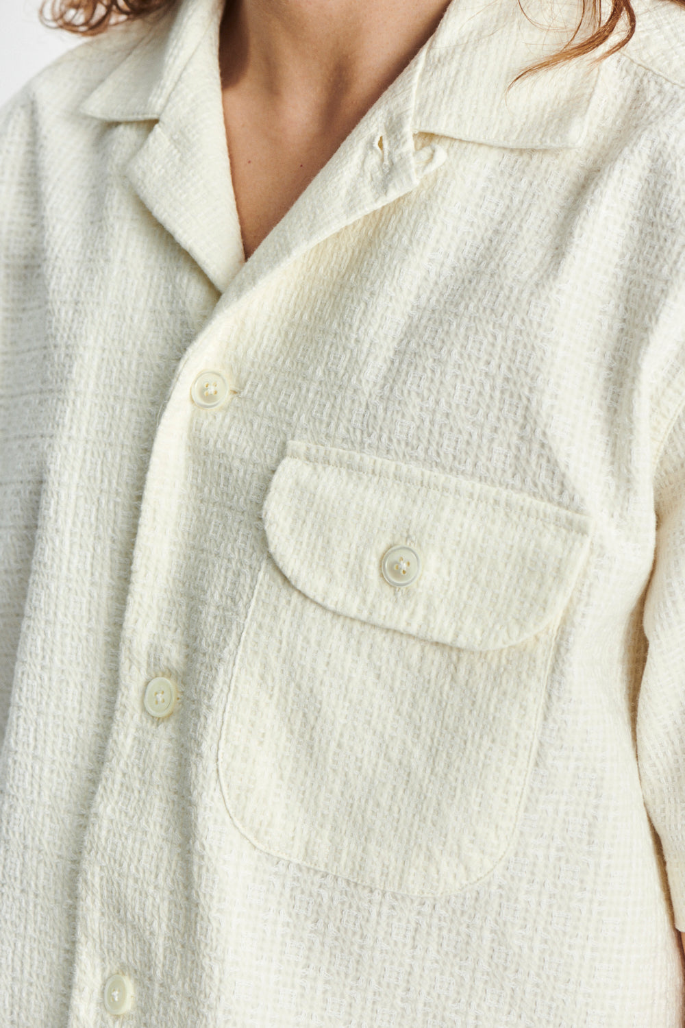 Short Sleeve Camp Collar Shirt in an  Off-white Portuguese Jacquard Cotton