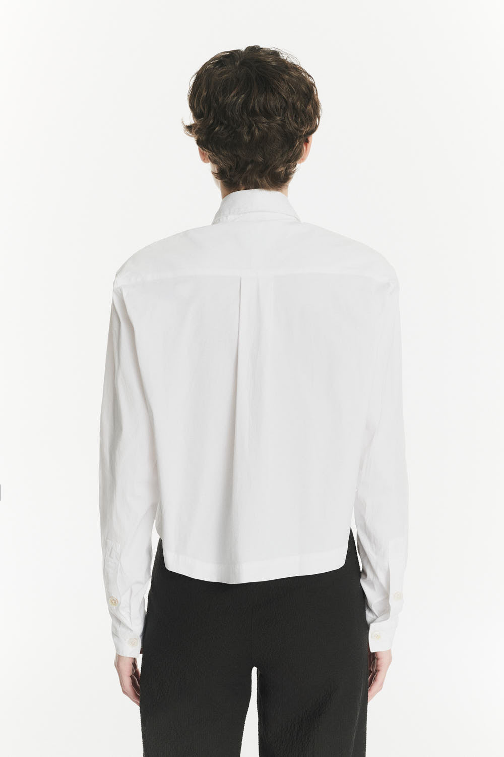 Relaxed Cropped Shirt in a Crisp White Italian Cotton, Nylon and Lycra