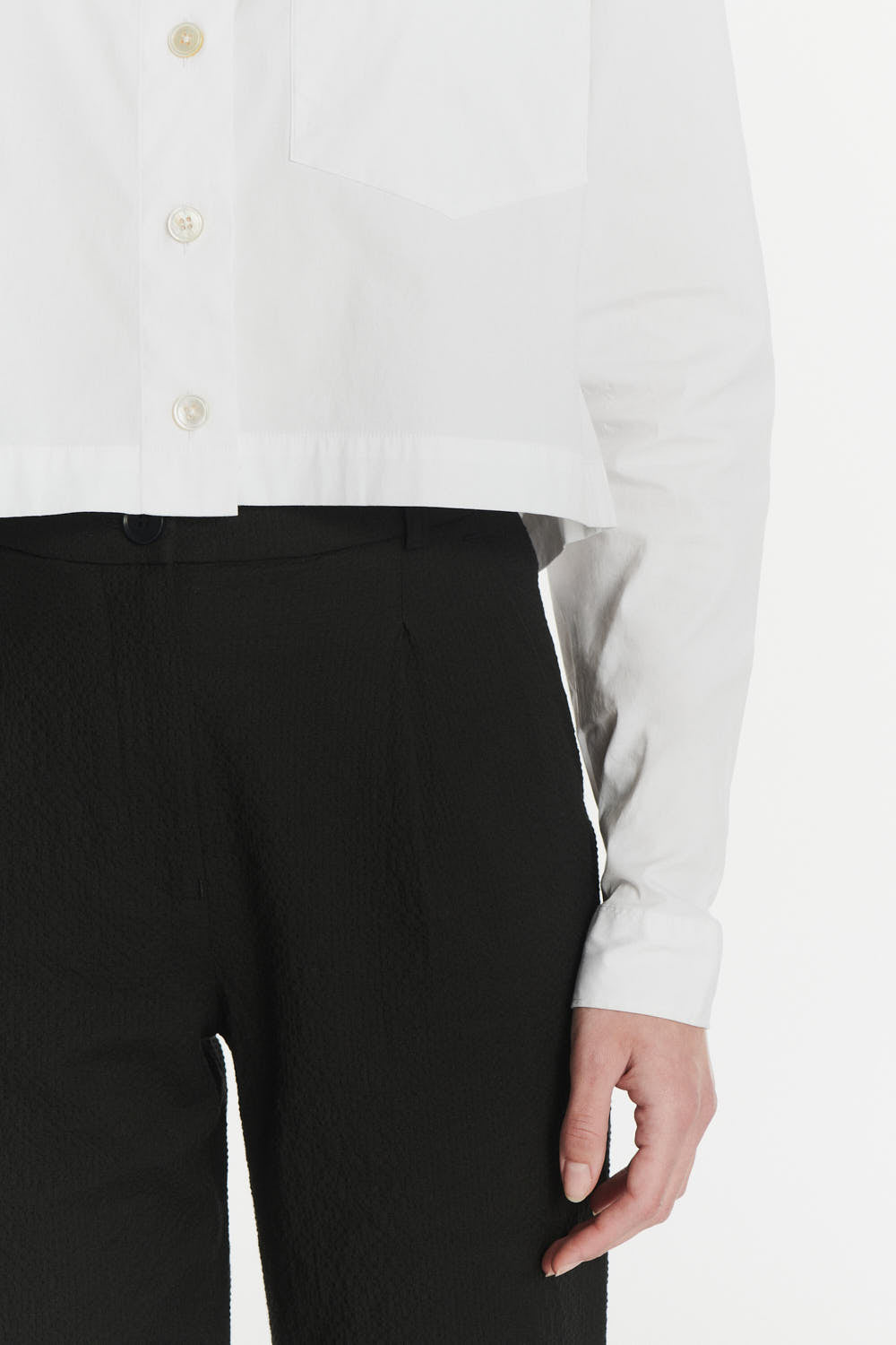 Relaxed Cropped Shirt in a Crisp White Italian Cotton, Nylon and Lycra