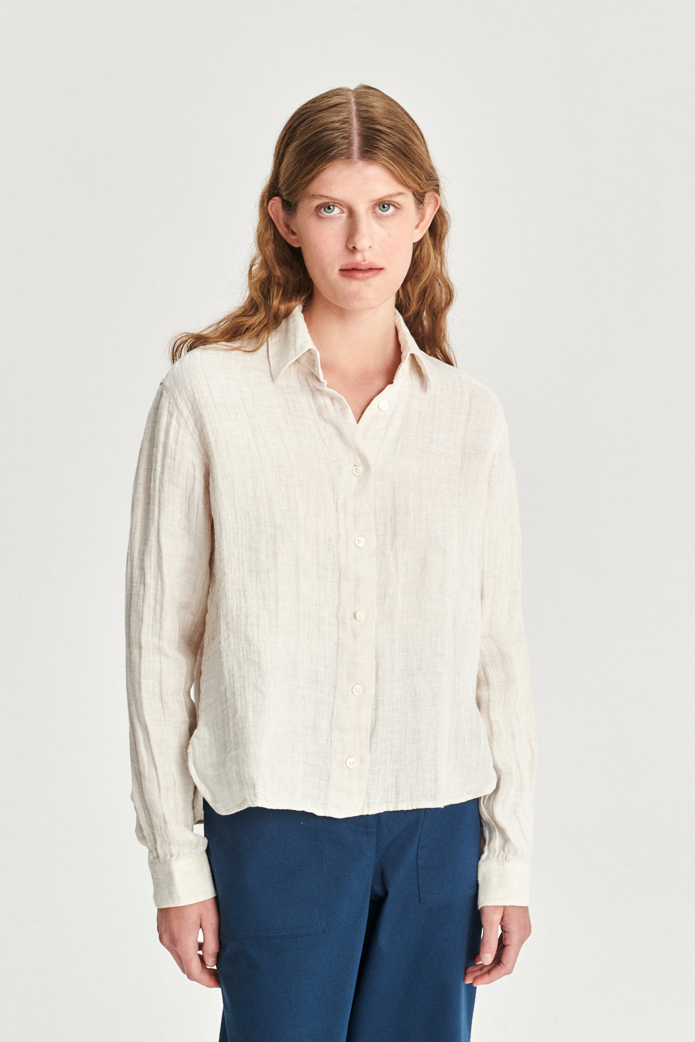 Relaxed Blouse in a Double Sided Off-White Fatigue Italian Linen and Cotton