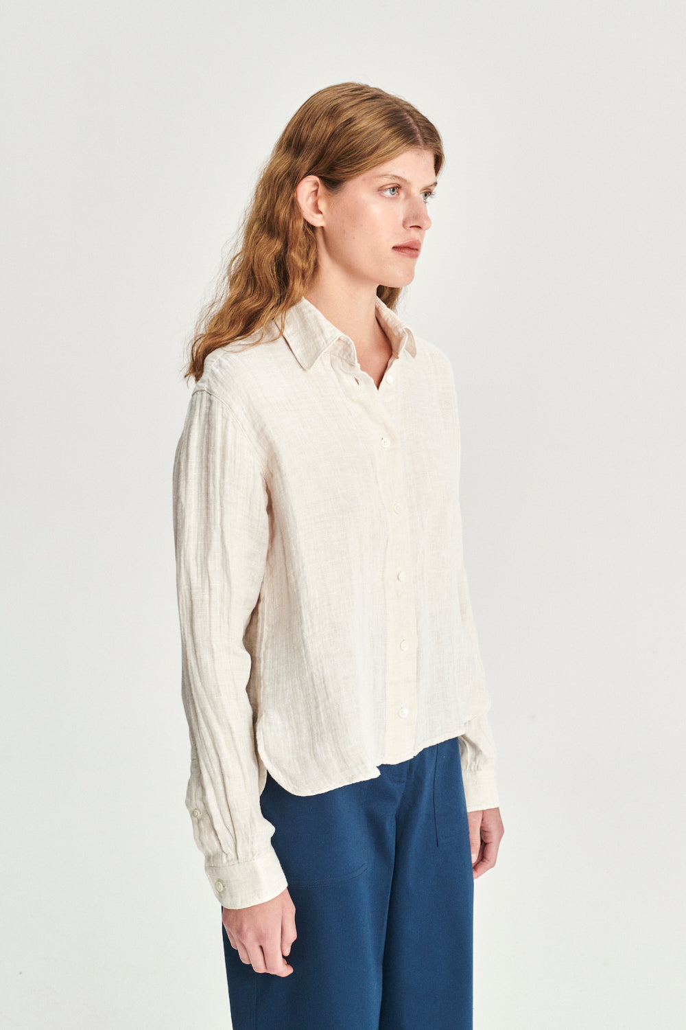 Relaxed Blouse in a Double Sided Off-White Fatigue Italian Linen and Cotton
