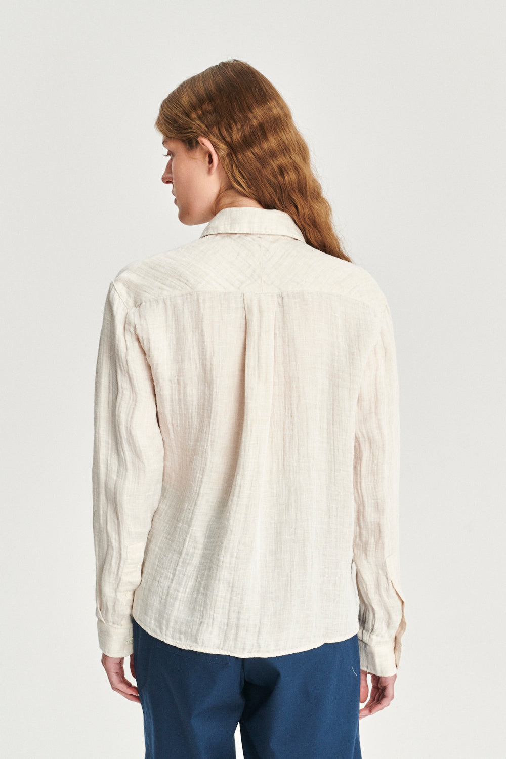 Relaxed Blouse in a Double Sided Off-White Fatigue Italian Linen and Cotton