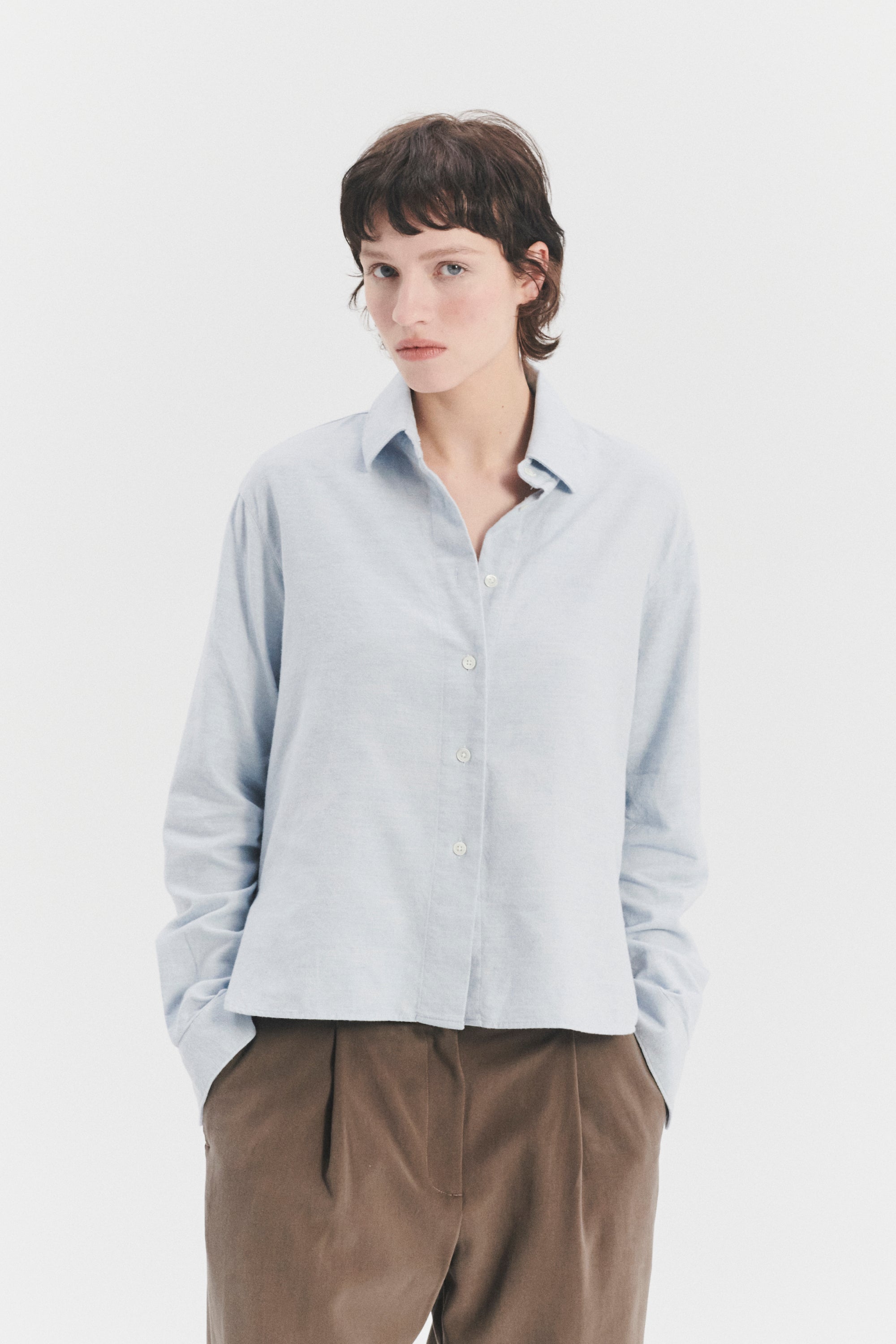 Relaxed Blouse in a Pale Sky Blue Double Brushed Utterly Soft Italian Cotton Flannel