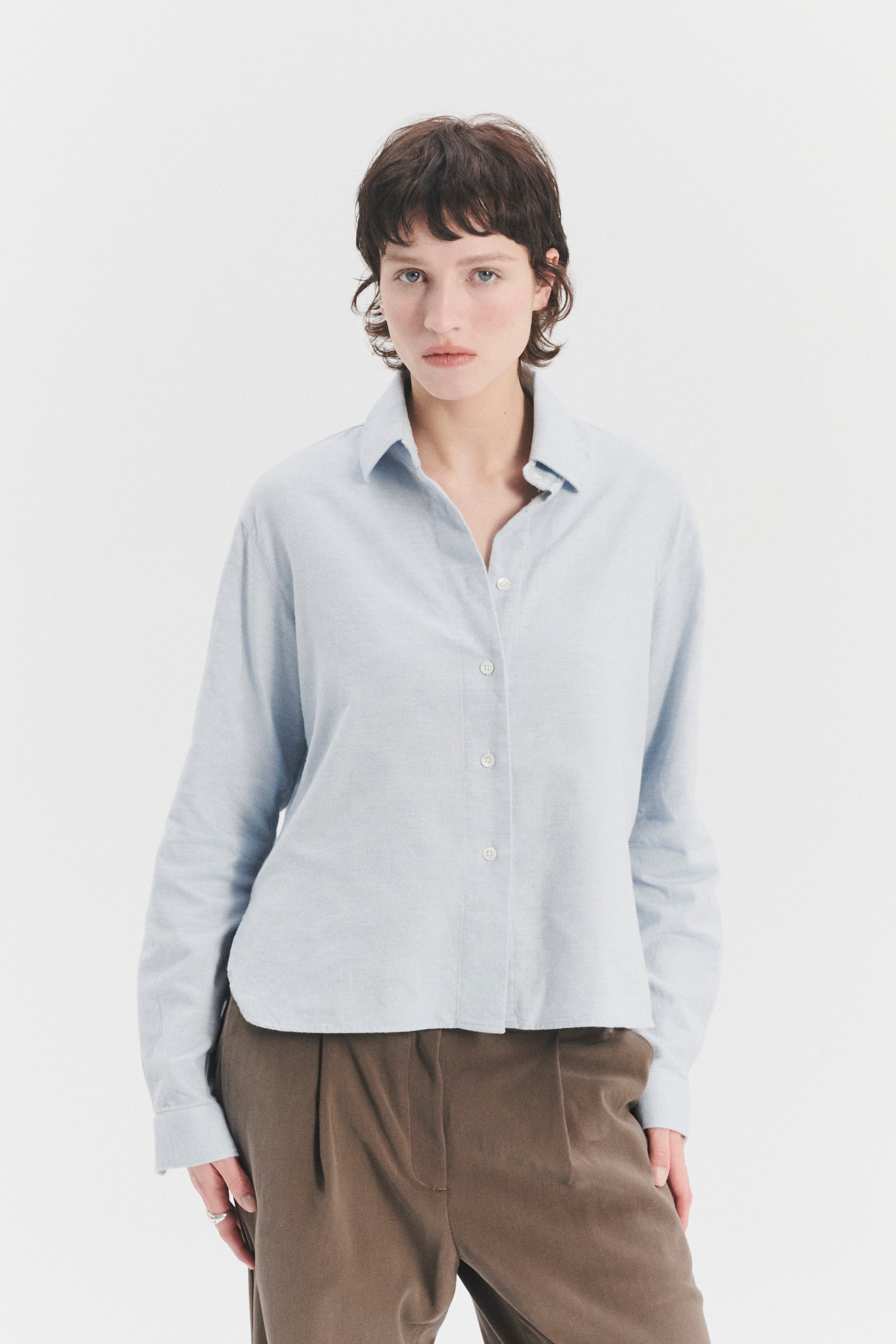 Relaxed Blouse in a Pale Sky Blue Double Brushed Utterly Soft Italian Cotton Flannel