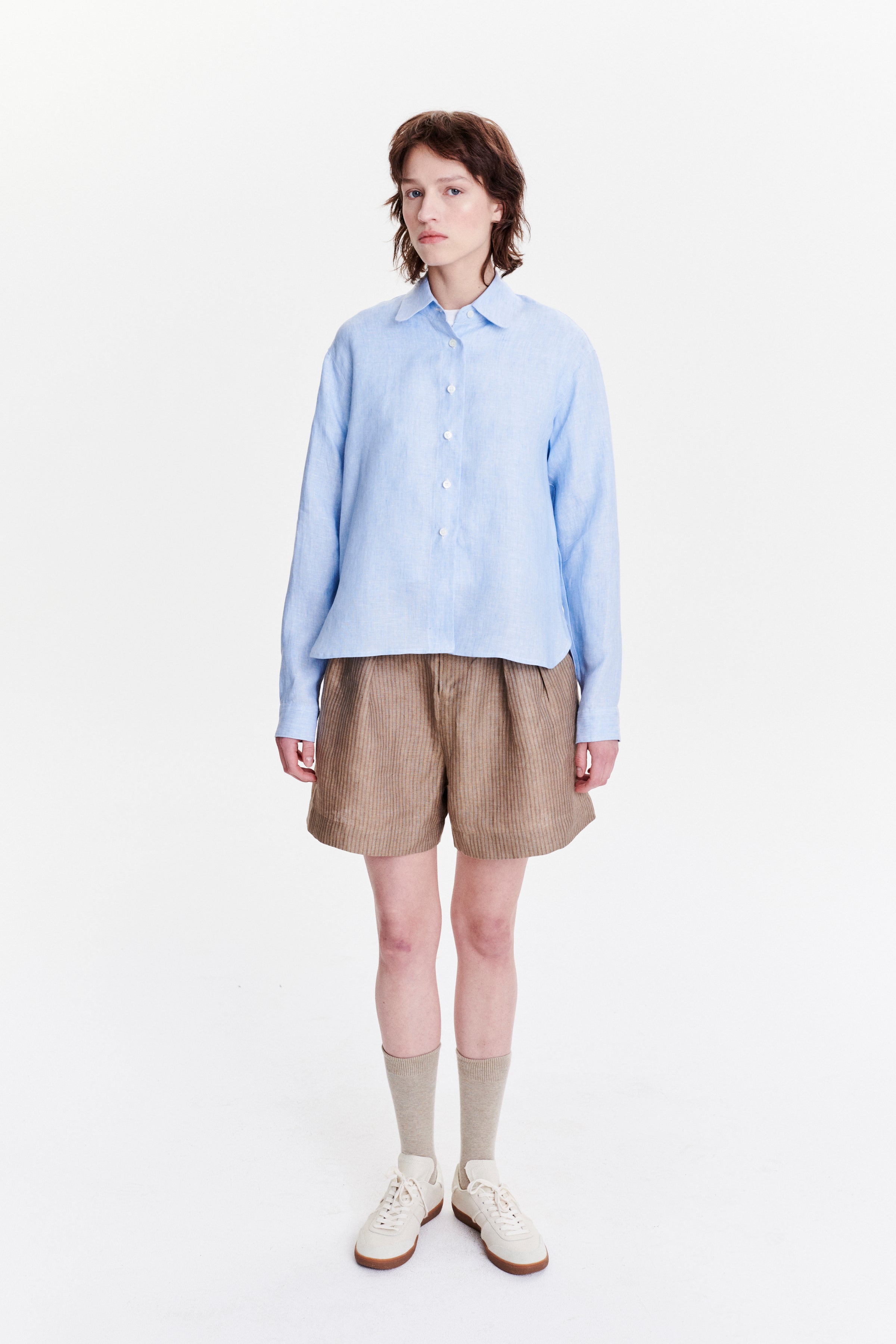 Relaxed Blouse in a Blue Soft Cotton Lyocell Flannel
