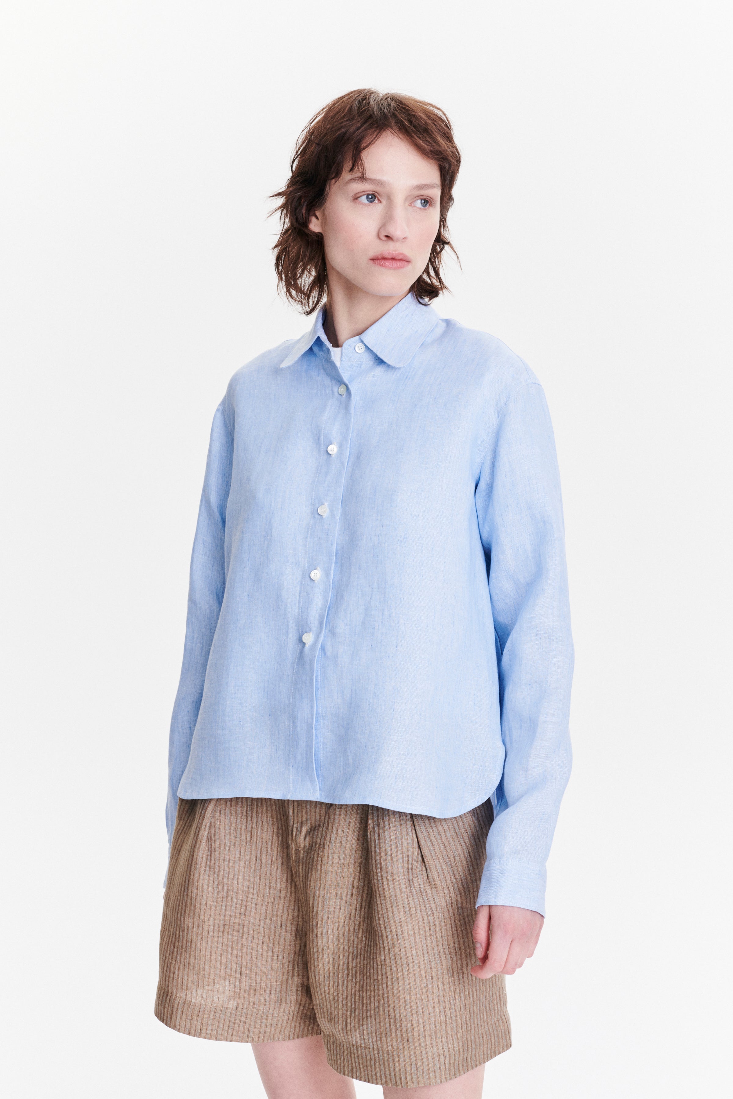 Relaxed Blouse in a Blue Soft Cotton Lyocell Flannel