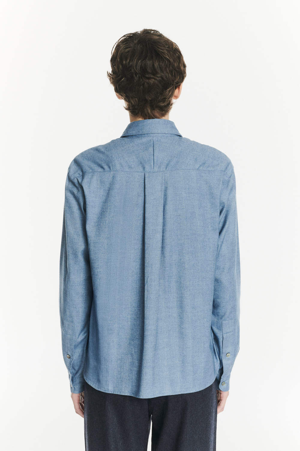Relaxed Blouse in a Blue Soft Italian Lyocell and Cotton Flannel