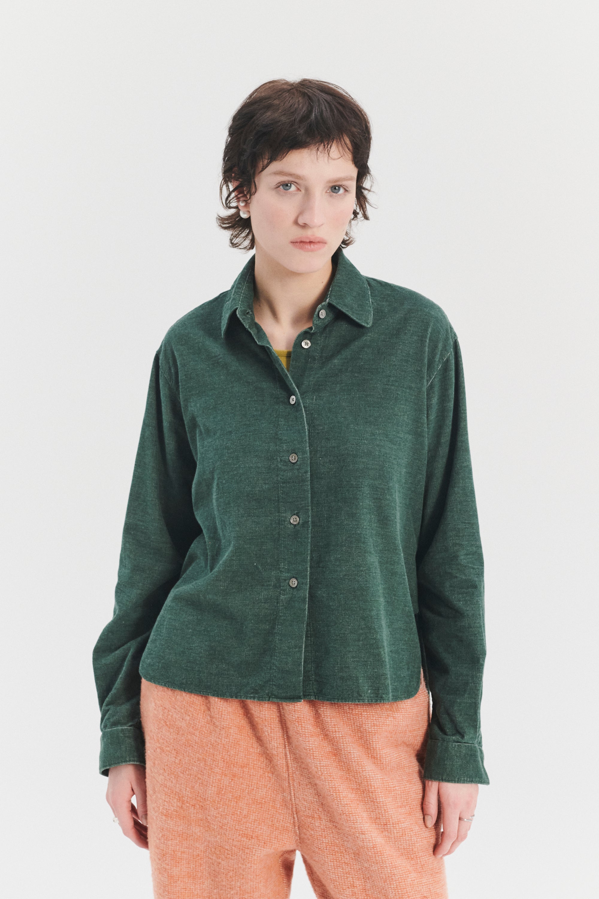 Relaxed Blouse in a Moss Green Japanese Baby Corduroy Cotton