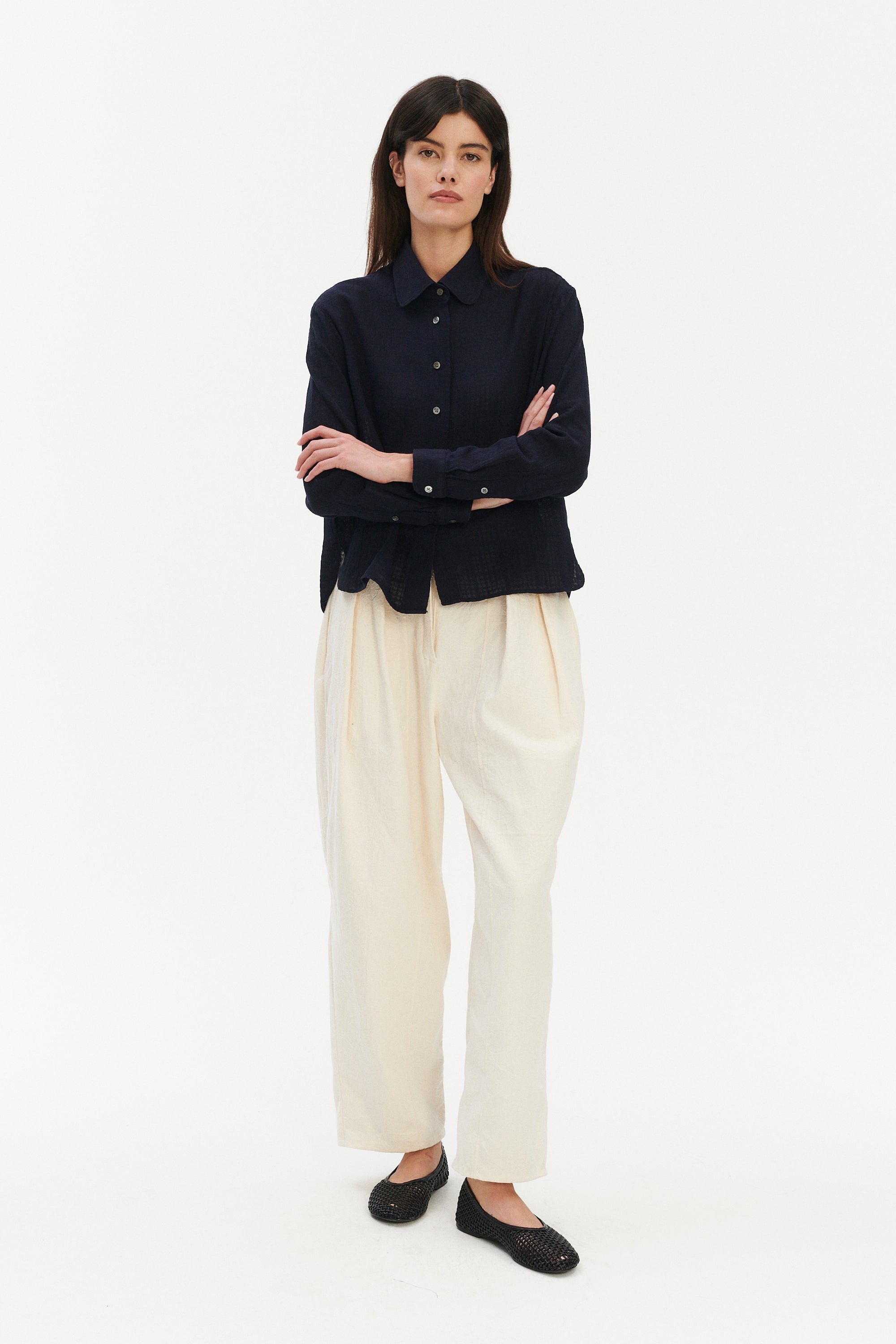 Blouse in a Dark Navy Airy Structural Portuguese Cotton