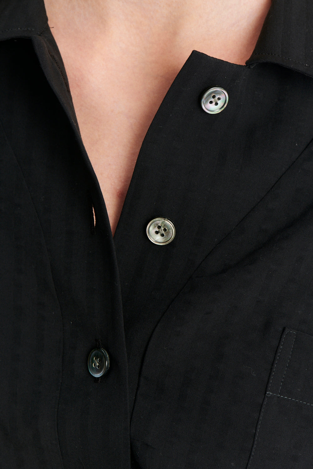 Cropped Pop-Over Top in a Black  Portuguese Tencel Seersucker