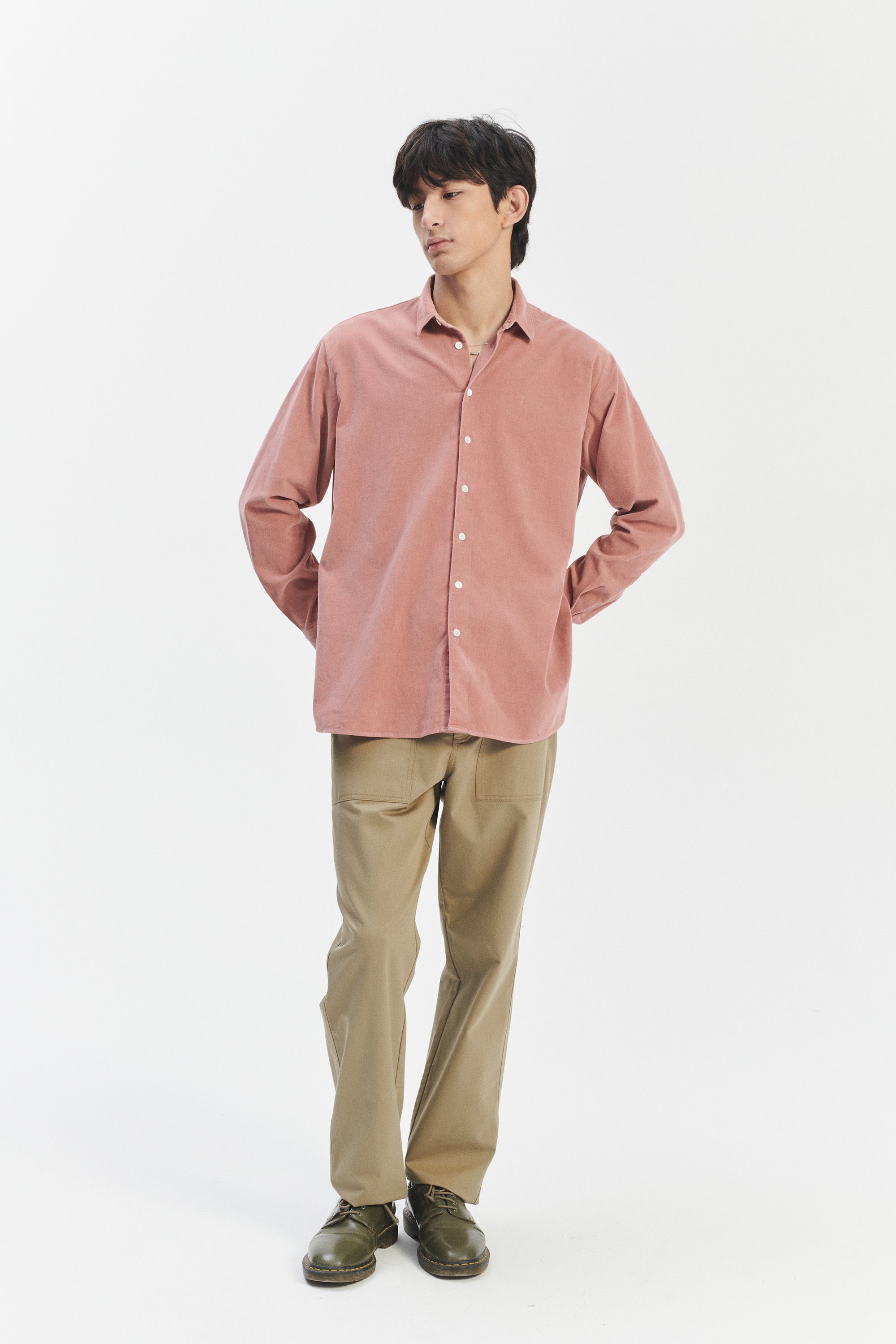 Boxy Unisex Shirt in Dusty Pink in the finest Japanese Baby Corduroy Cotton