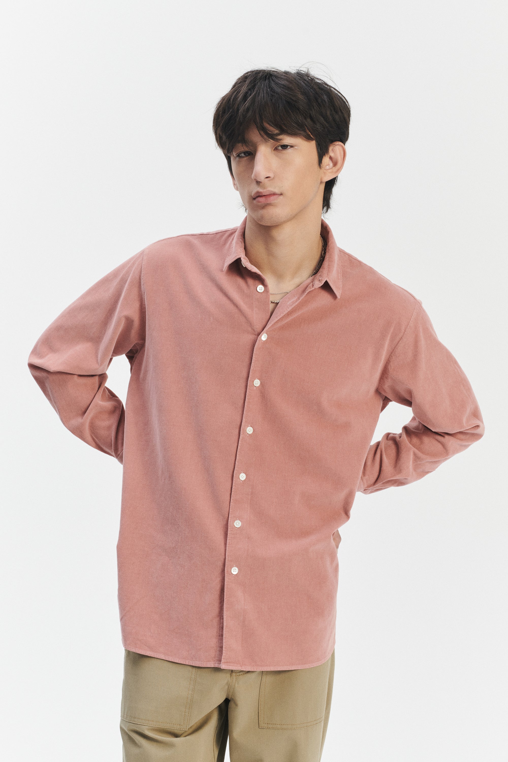 Boxy Unisex Shirt in Dusty Pink in the finest Japanese Baby Corduroy Cotton