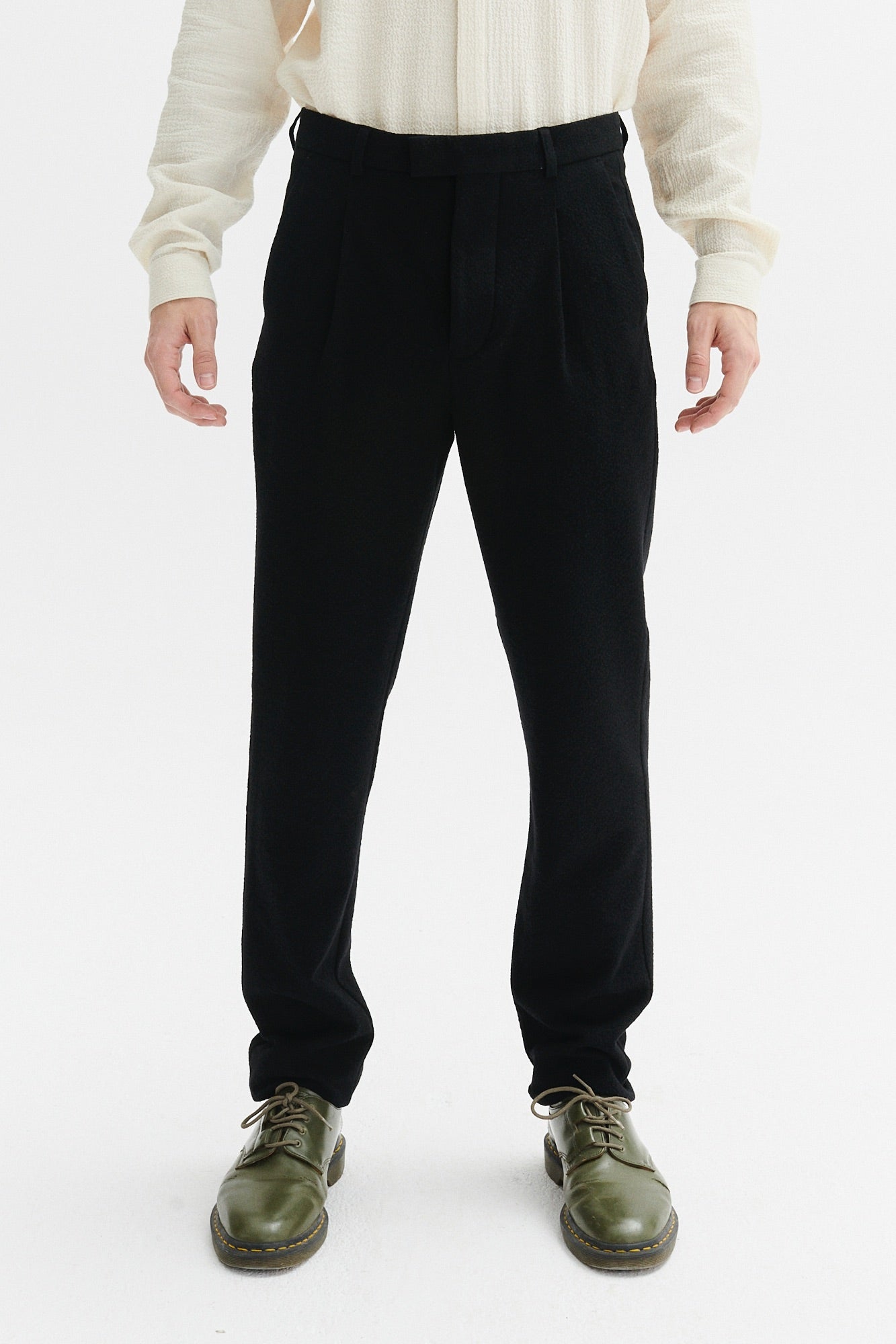 Genuine Trousers in a Black Italian Virgin Wool and Cotton Seersucker