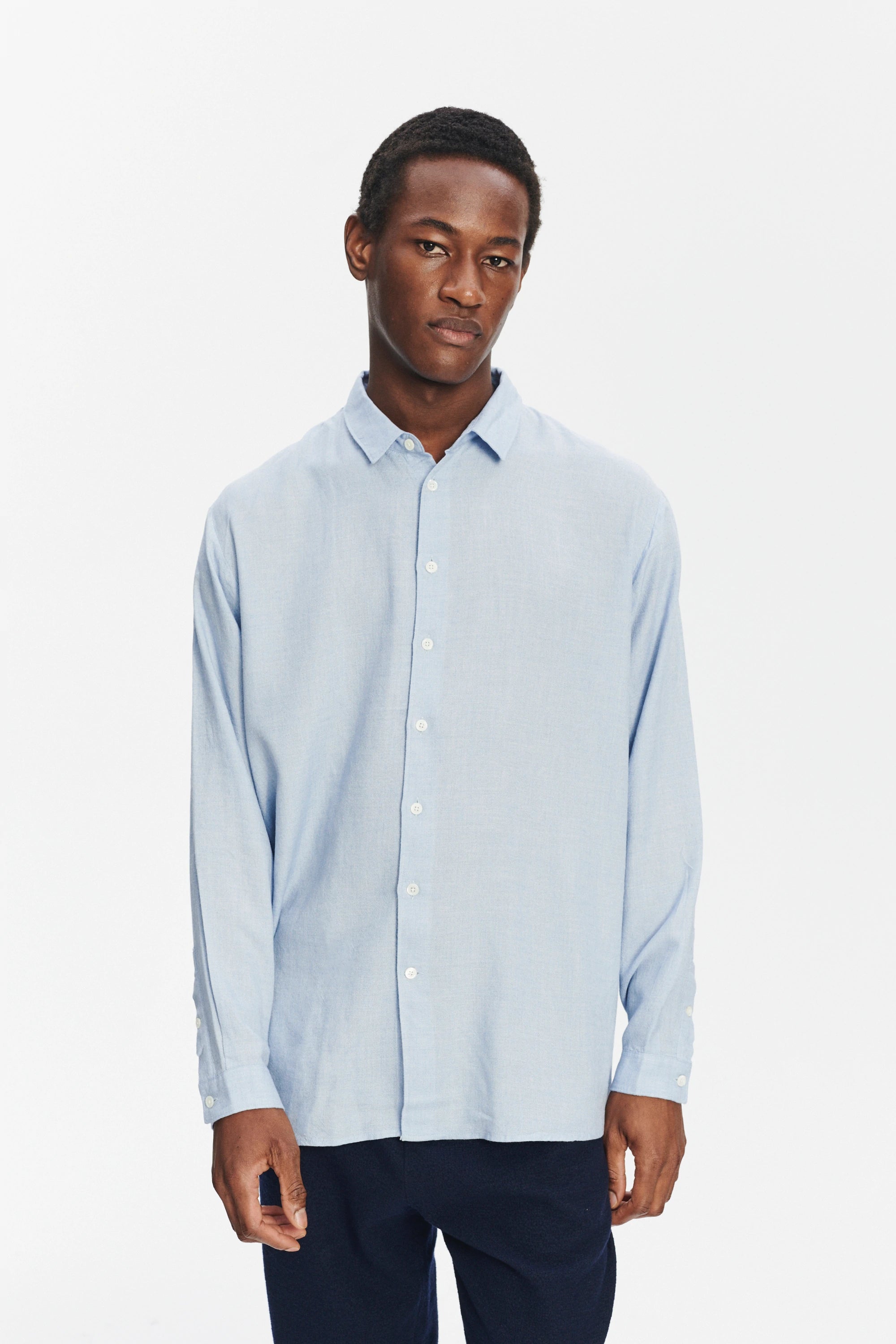Oversized Boxy Shirt in a Sky Blue Airy Portuguese Modal and Merino Wool Blend