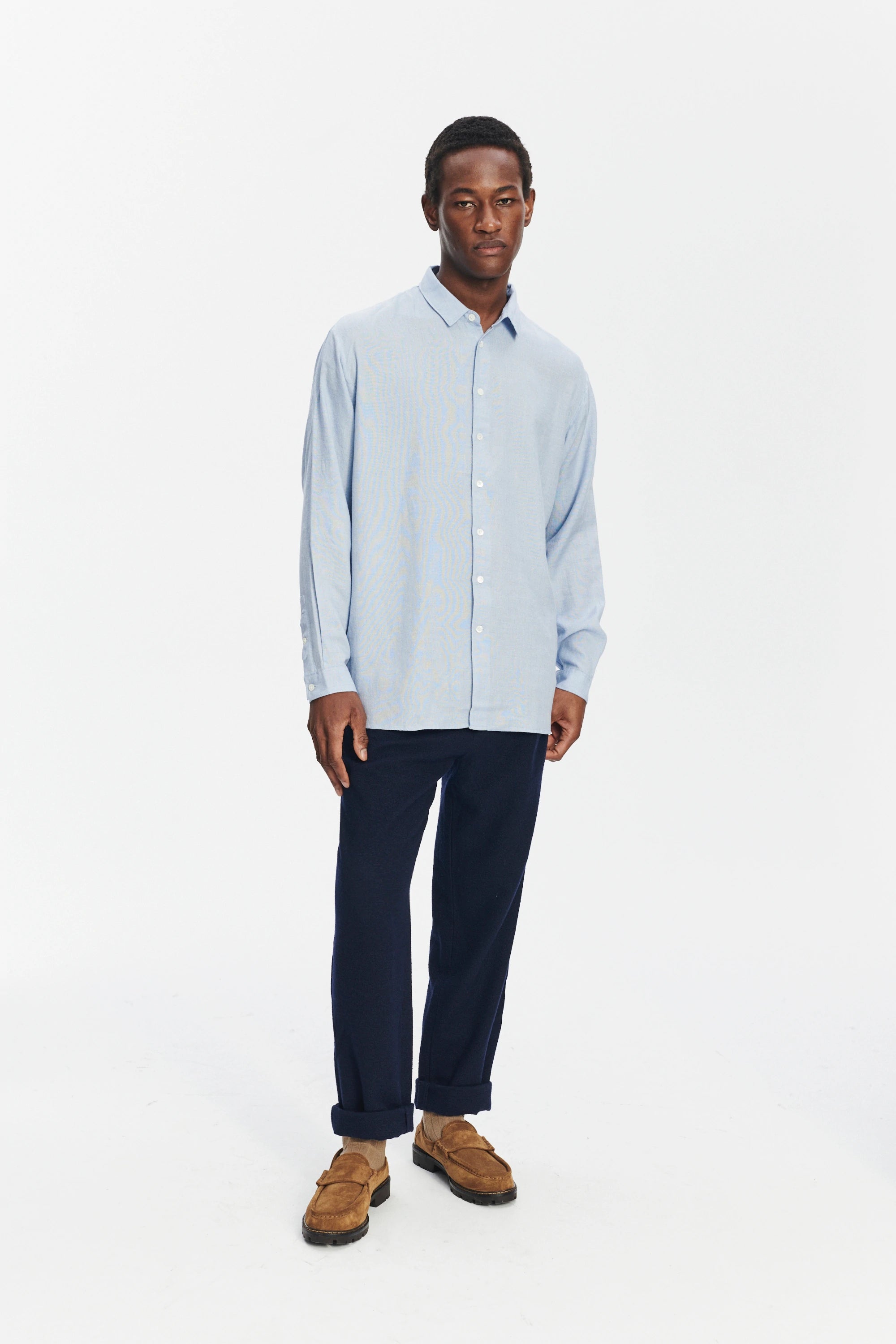 Oversized Boxy Shirt in a Sky Blue Airy Portuguese Modal and Merino Wool Blend