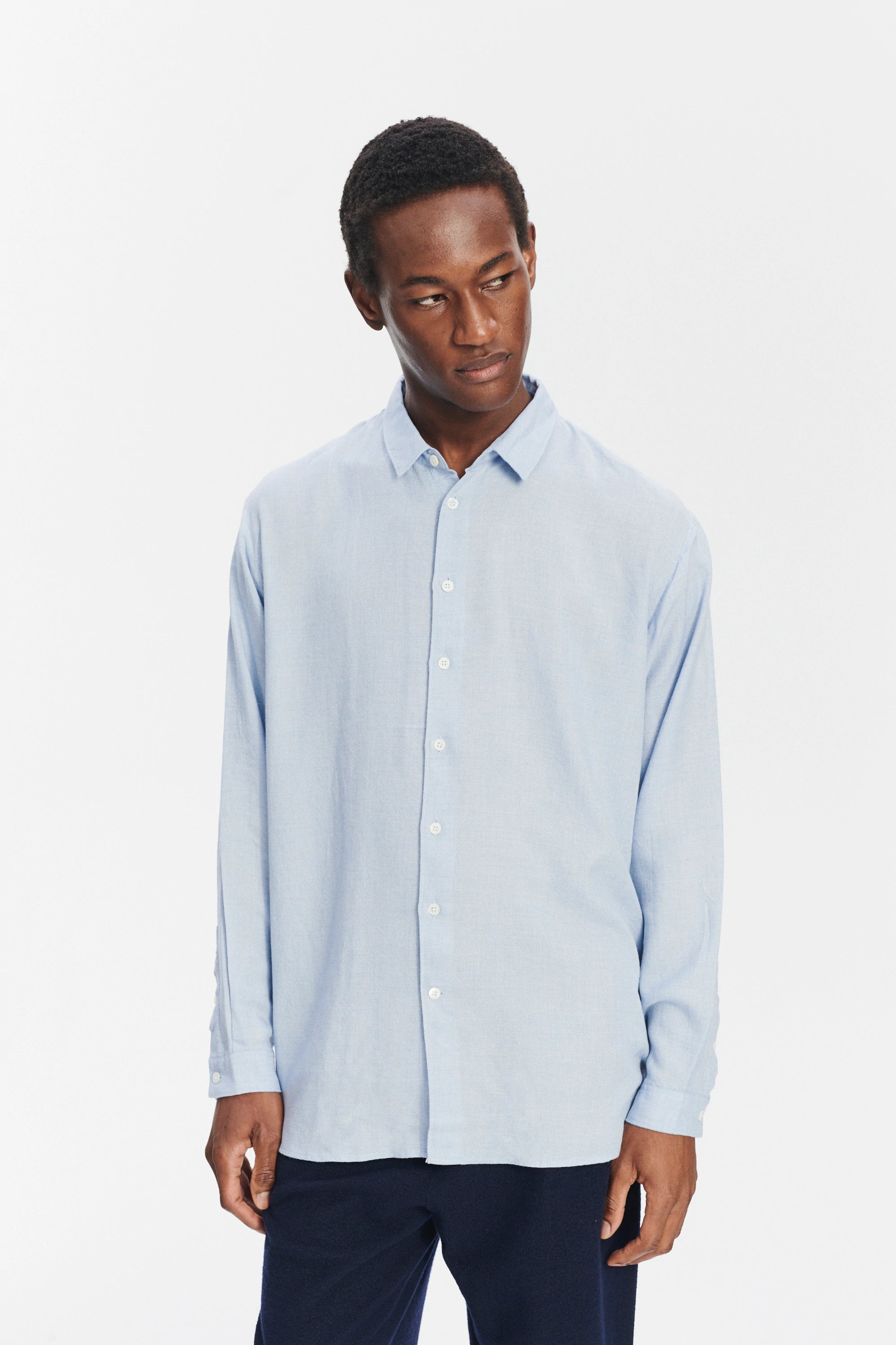 Oversized Boxy Shirt in a Sky Blue Airy Portuguese Modal and Merino Wool Blend