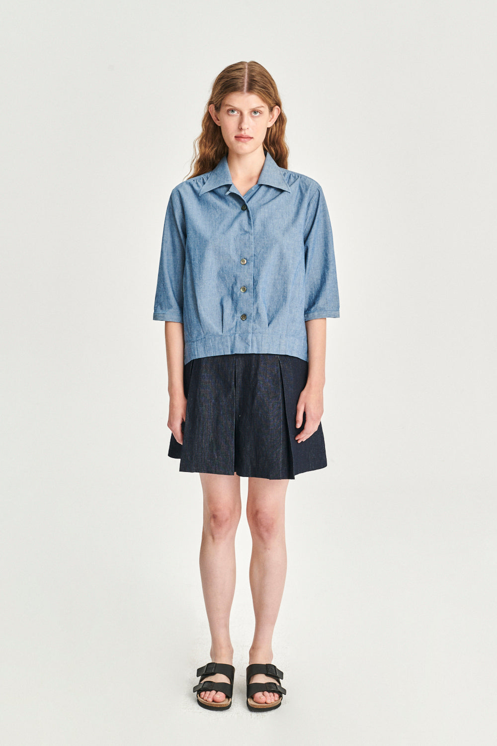 Blouse Jacket in an Indigo Dyed Mix of Italian Linen and Cotton