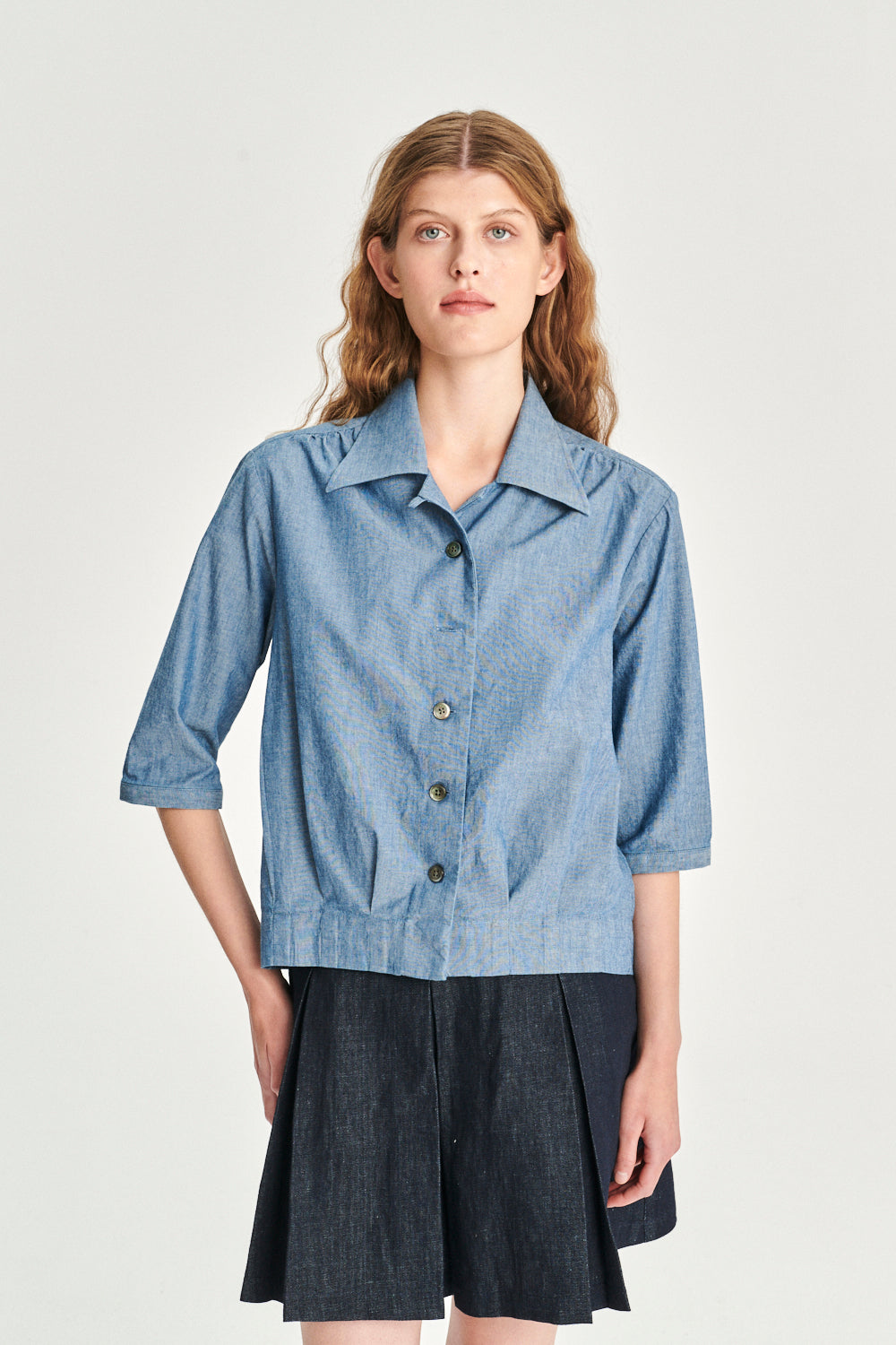 Blouse Jacket in an Indigo Dyed Mix of Italian Linen and Cotton