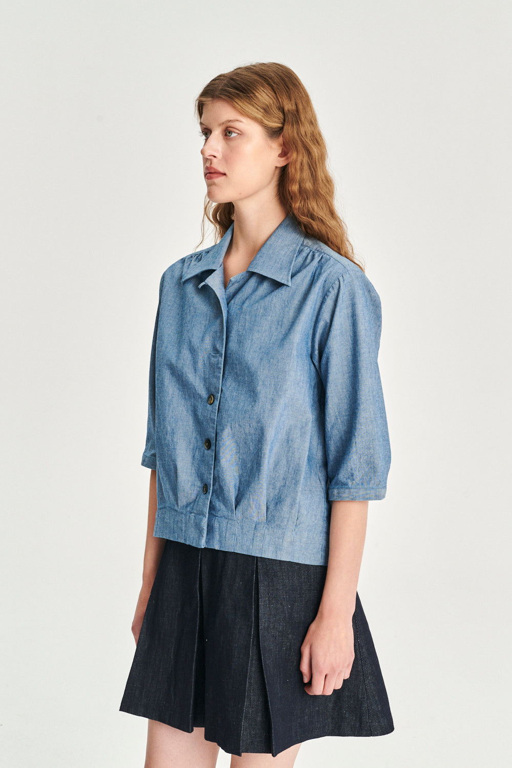 Blouse Jacket in an Indigo Dyed Mix of Italian Linen and Cotton