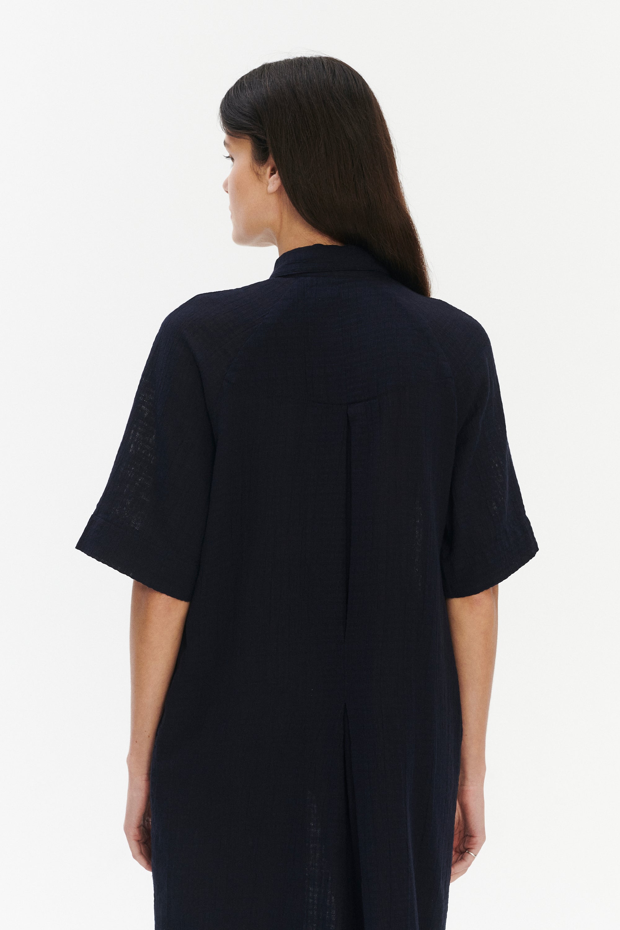 Dress in a Dark Navy Airy Structural Portuguese Cotton
