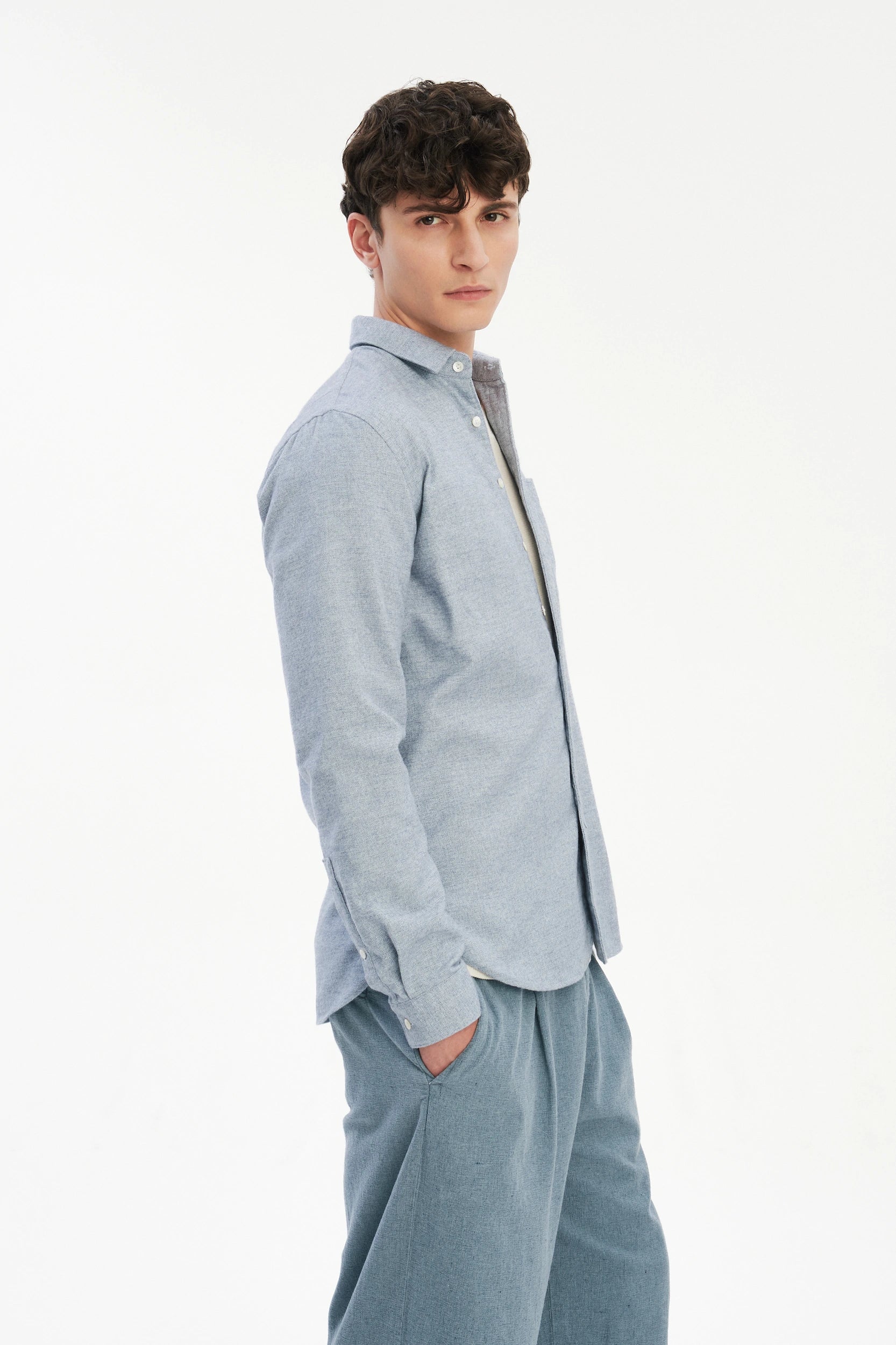 Farmer Shirt in a Fine Portuguese Brushed Blue Flannel