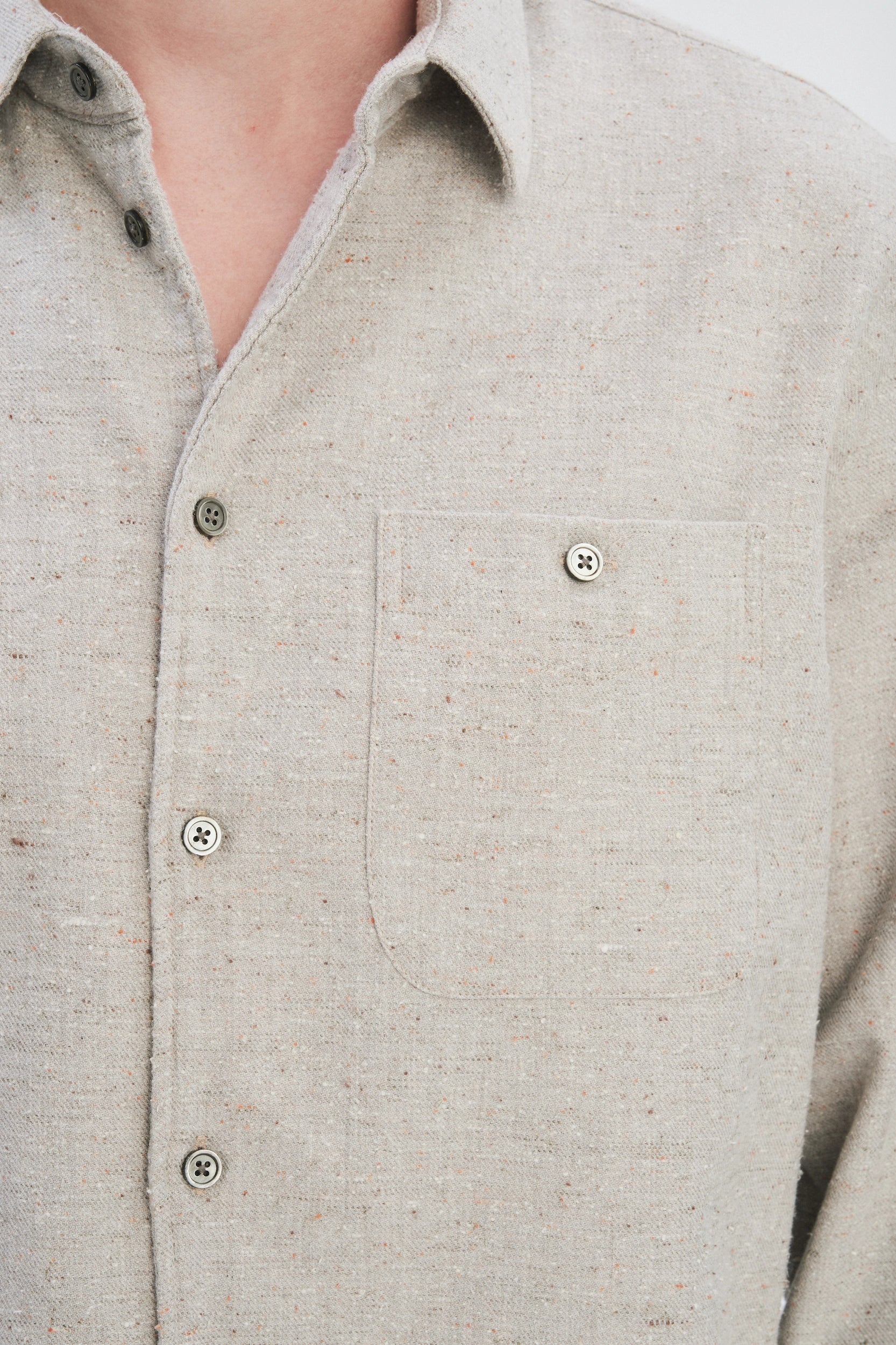 Strong Shirt in a Beige Grey Structural Italian Cotton, Silk and Wool Tweed