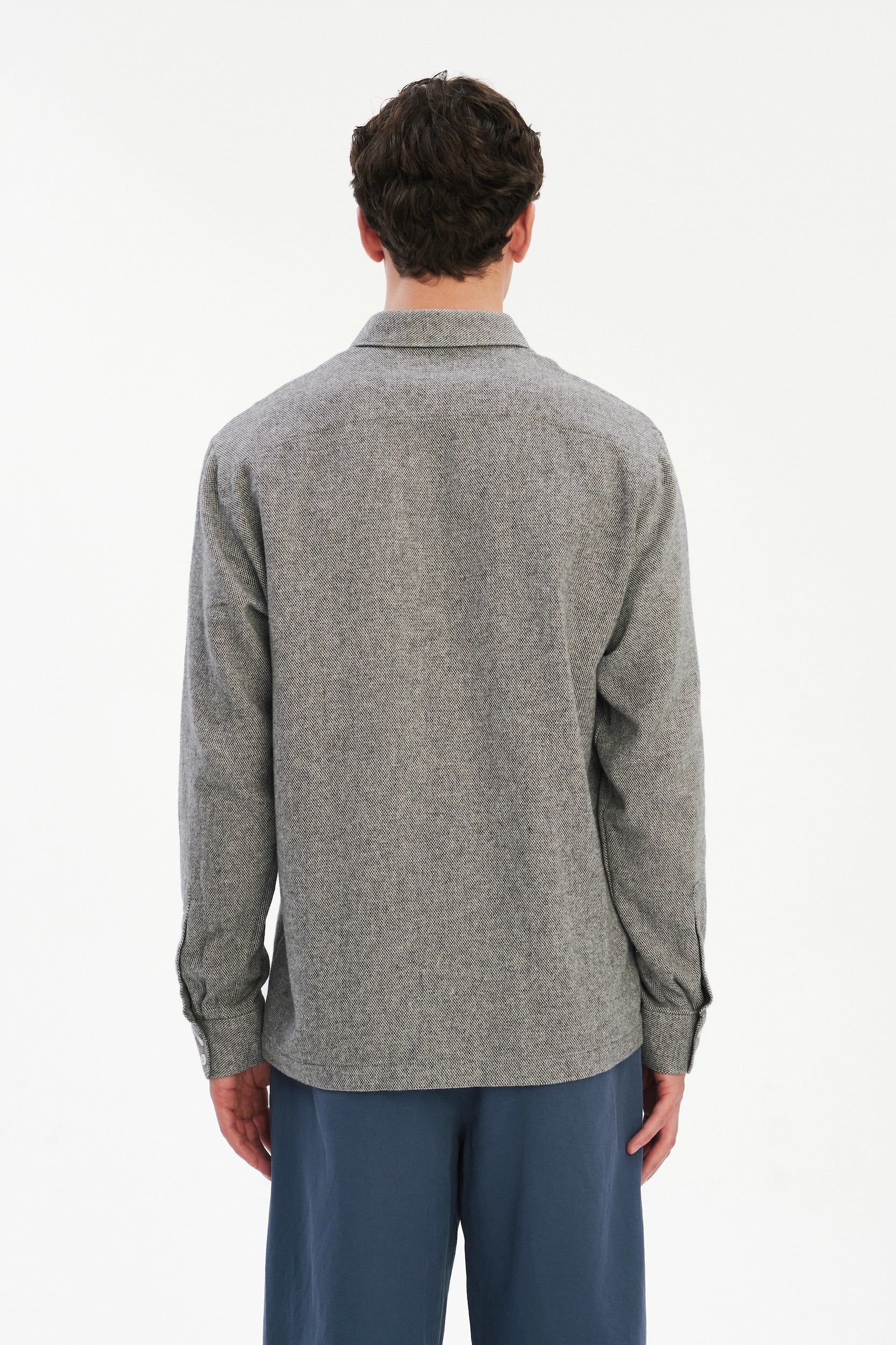 Strong Shirt in a Grey Recycled Structural Italian Cotton Flannel with Signature Hemp Buttons