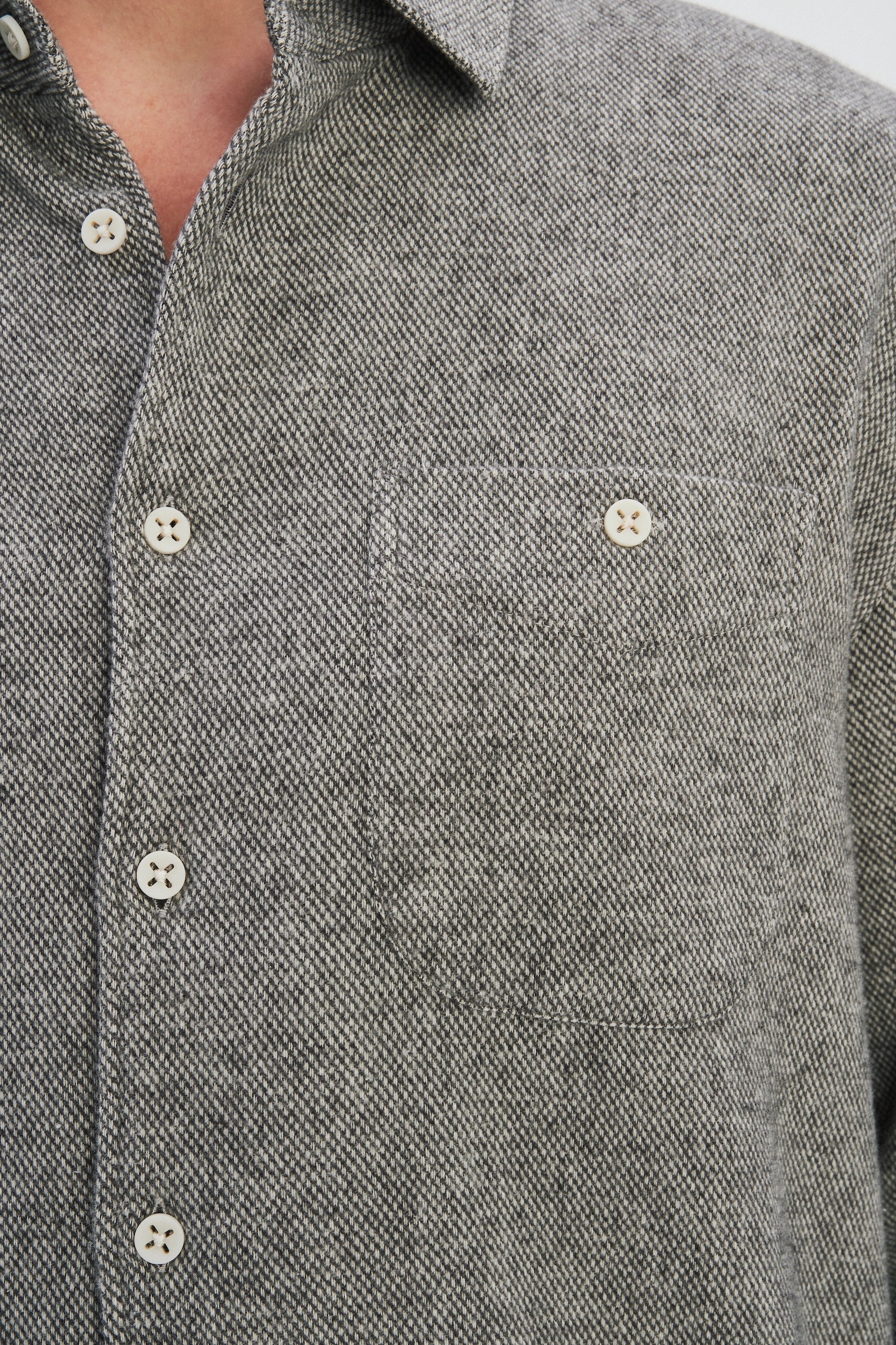 Strong Shirt in a Grey Recycled Structural Italian Cotton Flannel with Signature Hemp Buttons