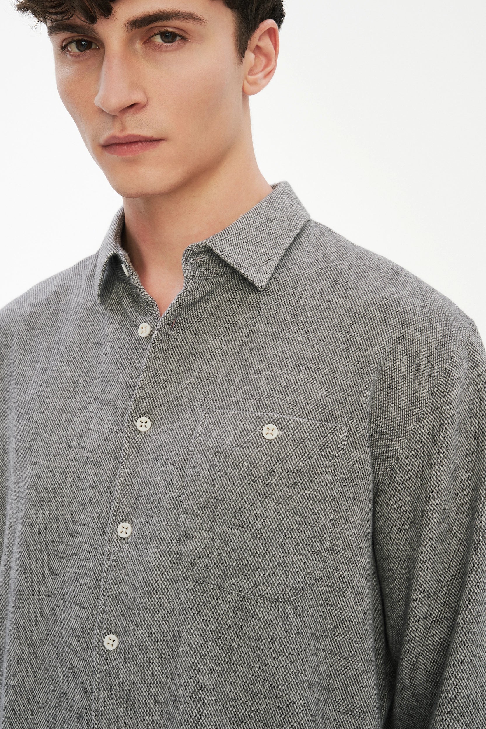 Strong Shirt in a Grey Recycled Structural Italian Cotton Flannel with Signature Hemp Buttons
