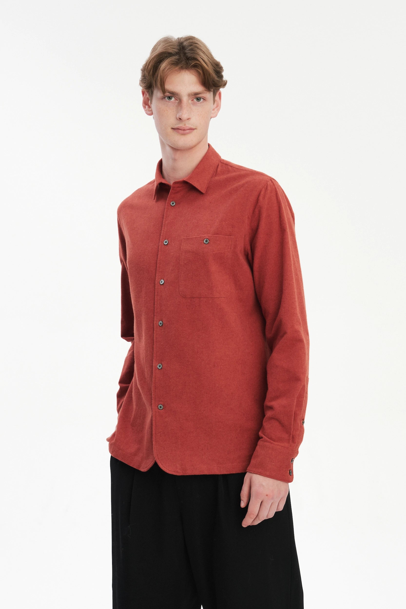Strong Shirt in a Deep Orange Melange Recycled Italian Cotton Flannel