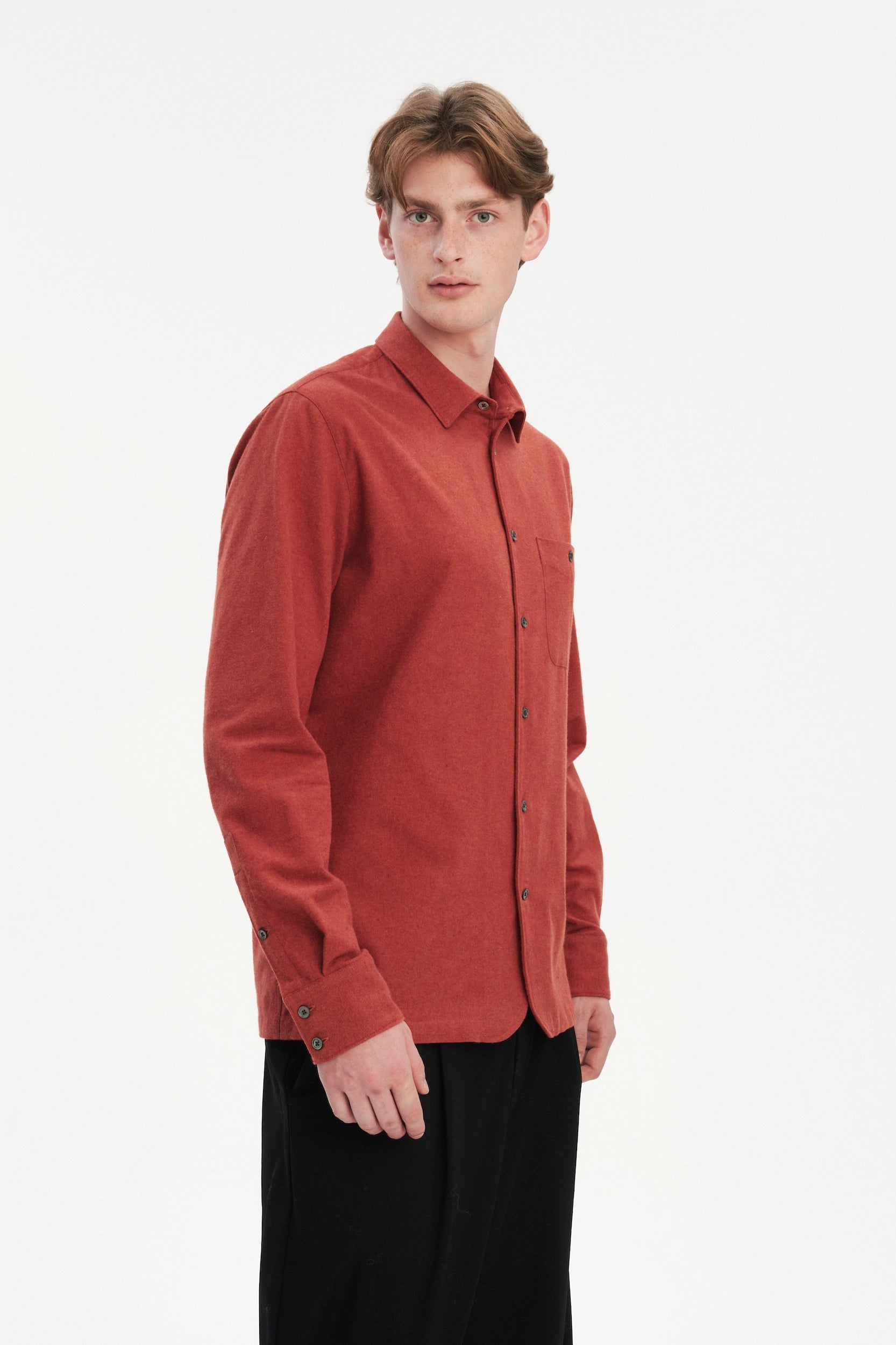 Strong Shirt in a Deep Orange Melange Recycled Italian Cotton Flannel