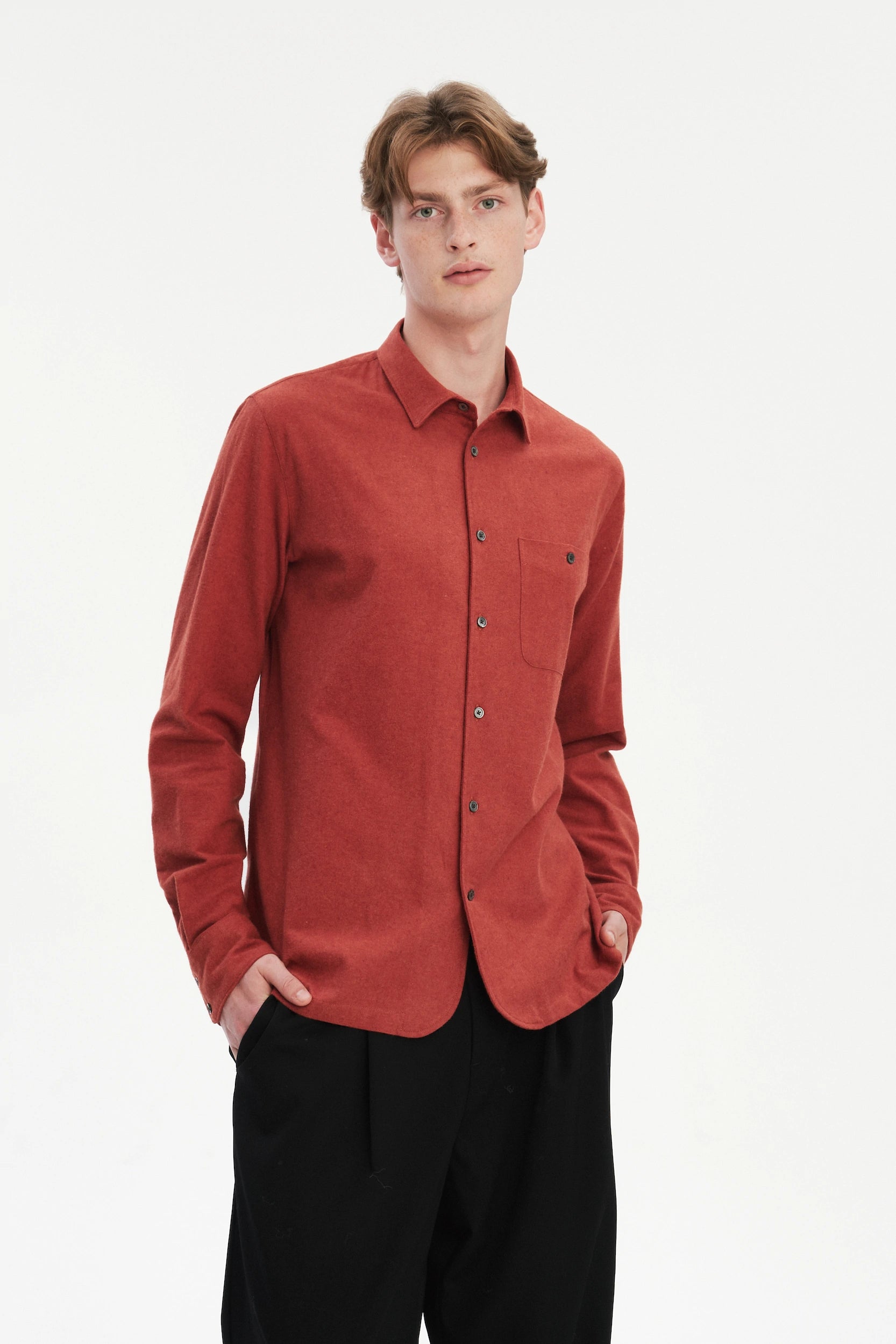 Strong Shirt in a Deep Orange Melange Recycled Italian Cotton Flannel