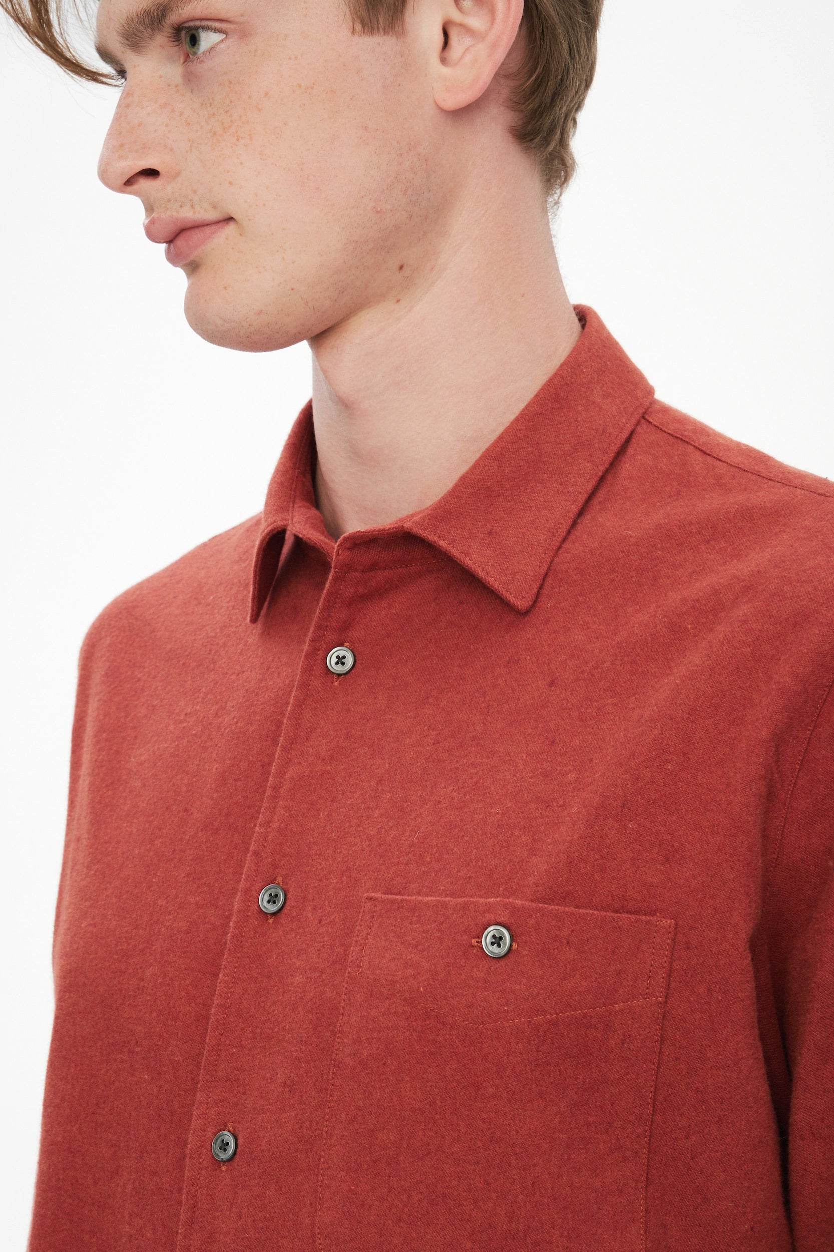 Strong Shirt in a Deep Orange Melange Recycled Italian Cotton Flannel