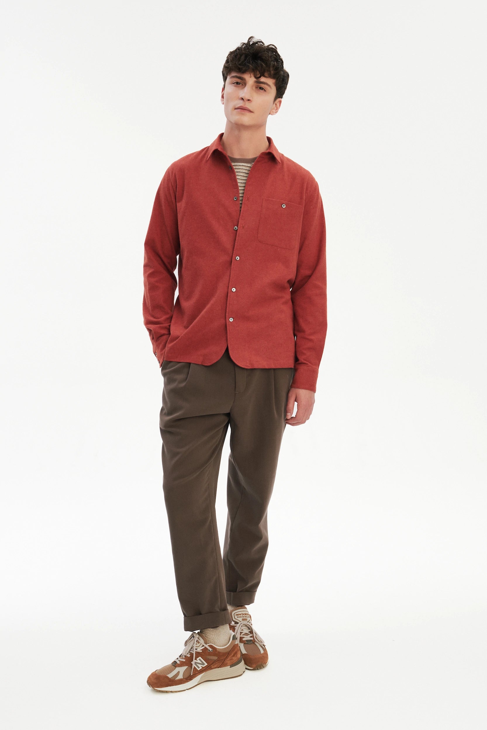 Strong Shirt in a Deep Orange Melange Recycled Italian Cotton Flannel