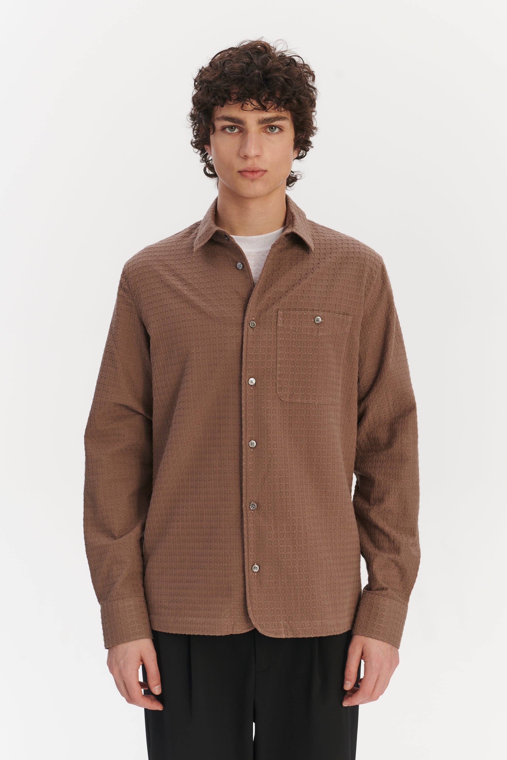 Strong Shirt in a Brown Structural Portuguese Cotton