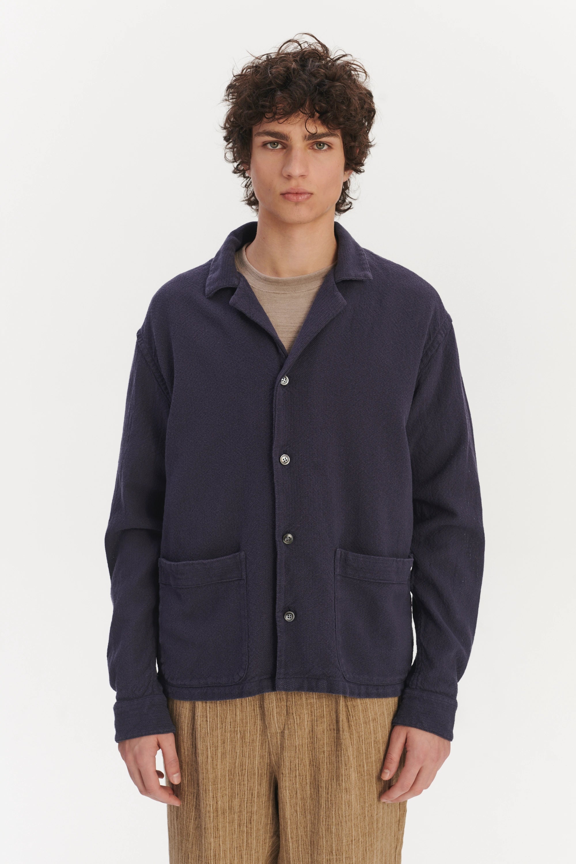 Workwear Overshirt in a Navy Blue Structural Portuguese Cotton